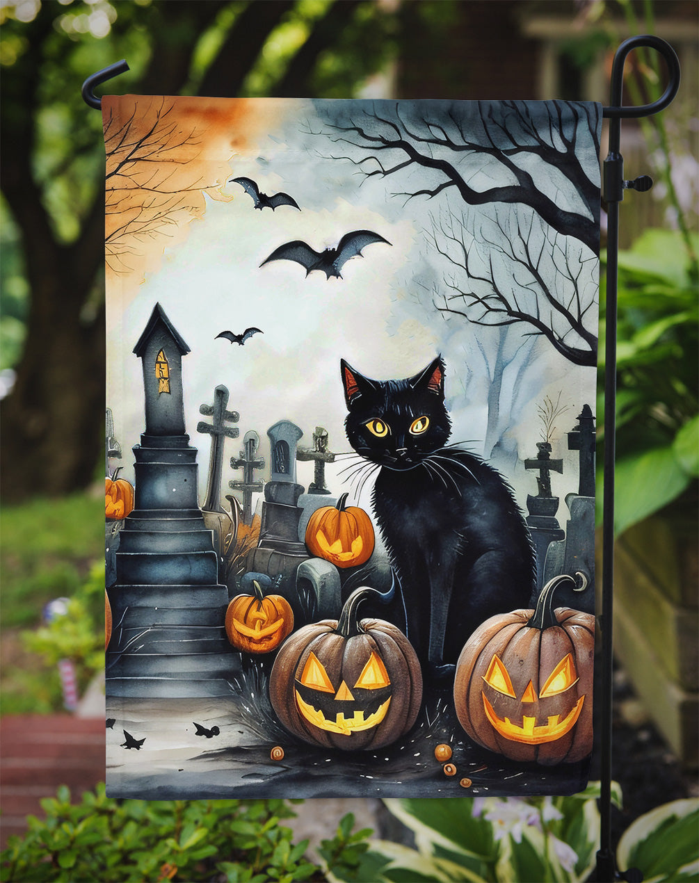 Black Cat Spooky Halloween Garden Flag  the-store.com.