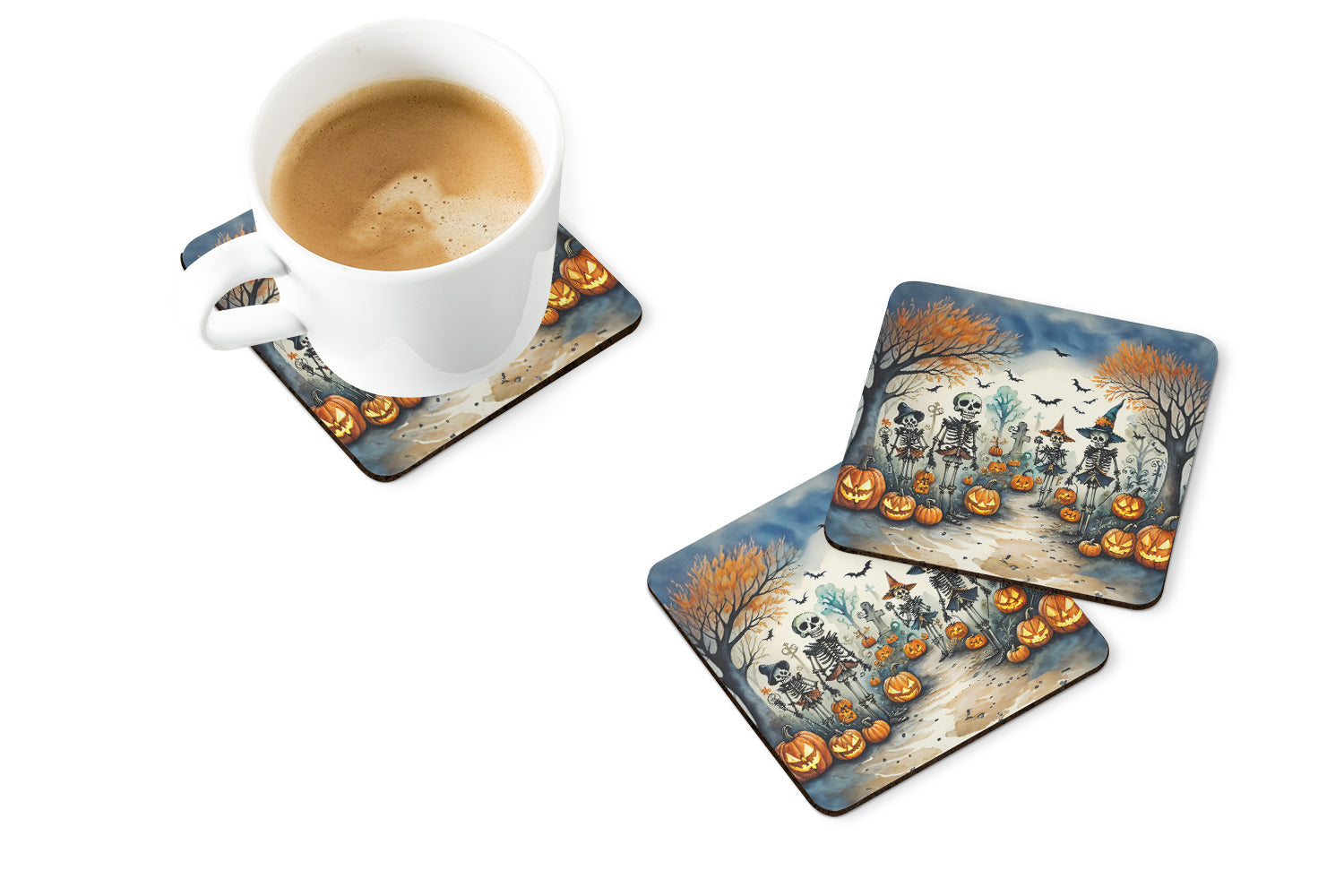 Calacas Skeletons Spooky Halloween Foam Coaster Set of 4  the-store.com.