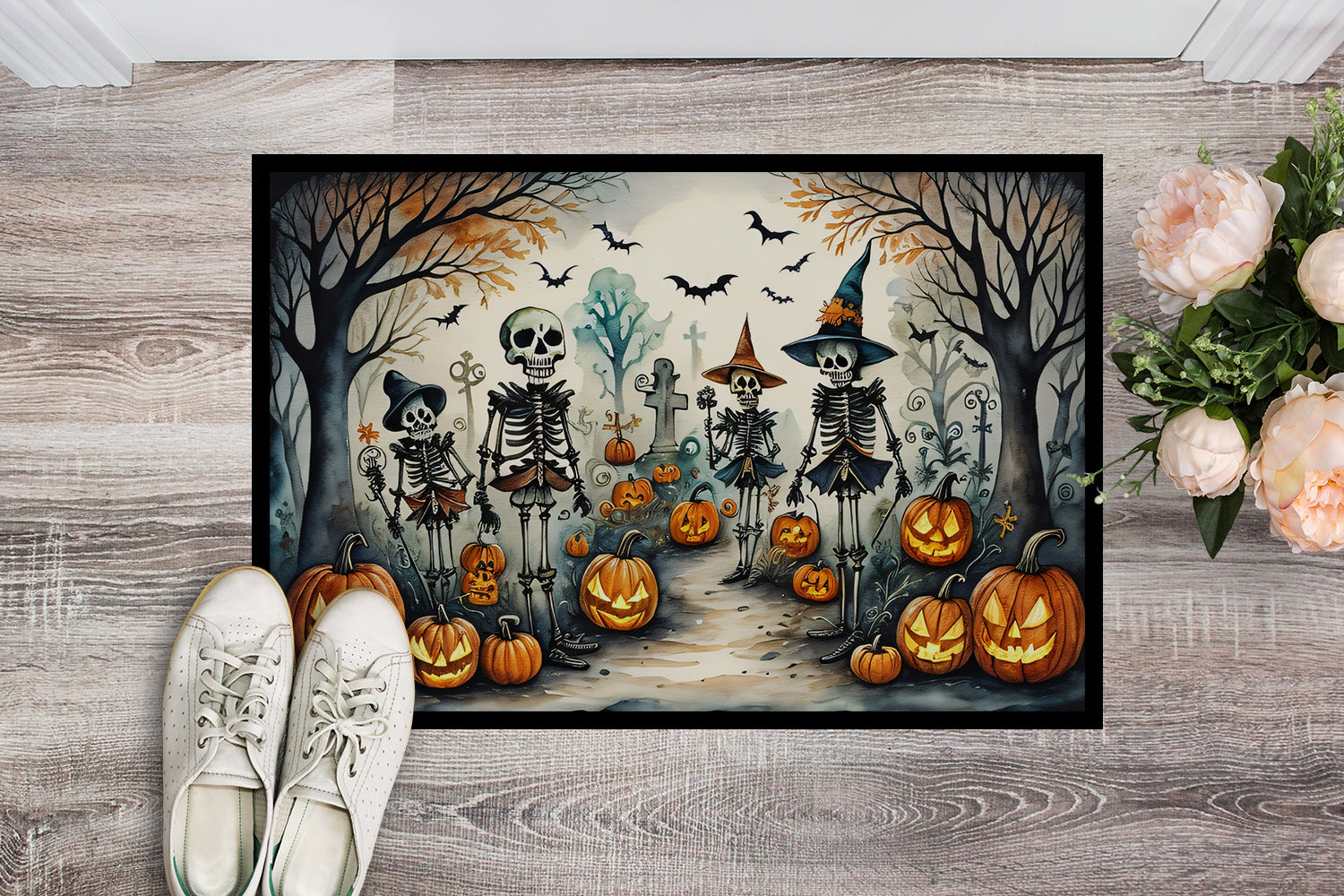 Calacas Skeletons Spooky Halloween Doormat 18x27