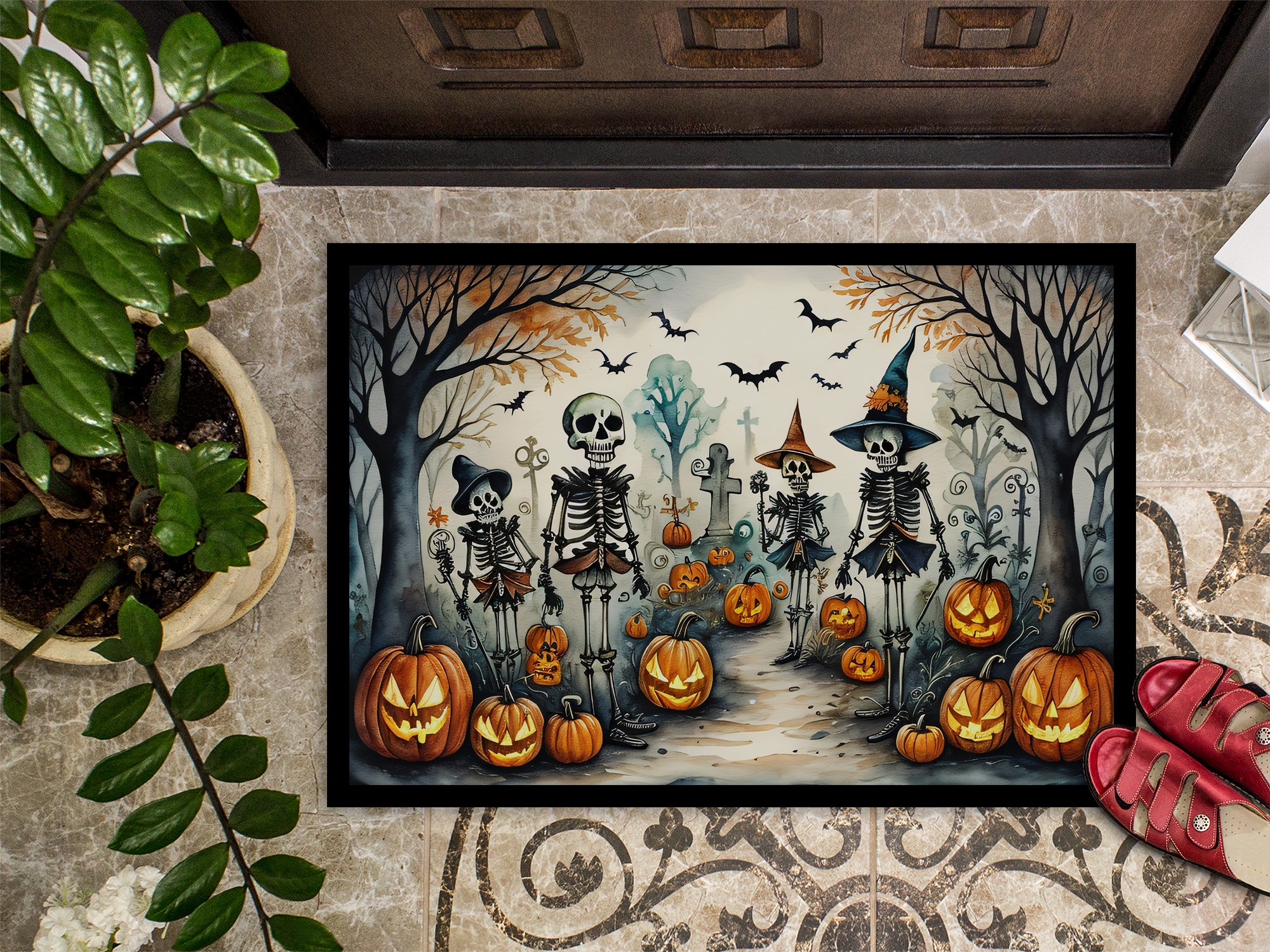 Calacas Skeletons Spooky Halloween Doormat 18x27