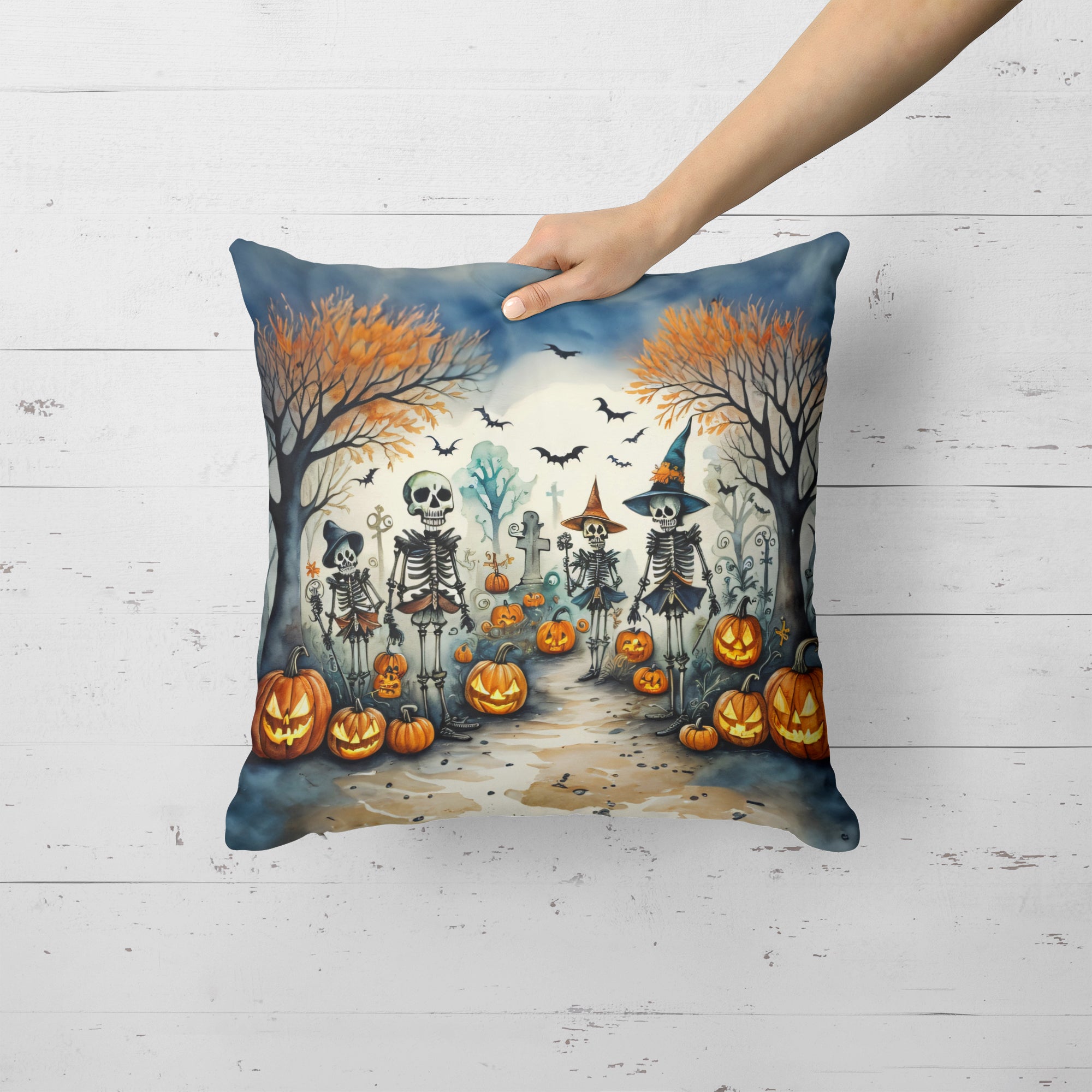 Buy this Calacas Skeletons Spooky Halloween Fabric Decorative Pillow