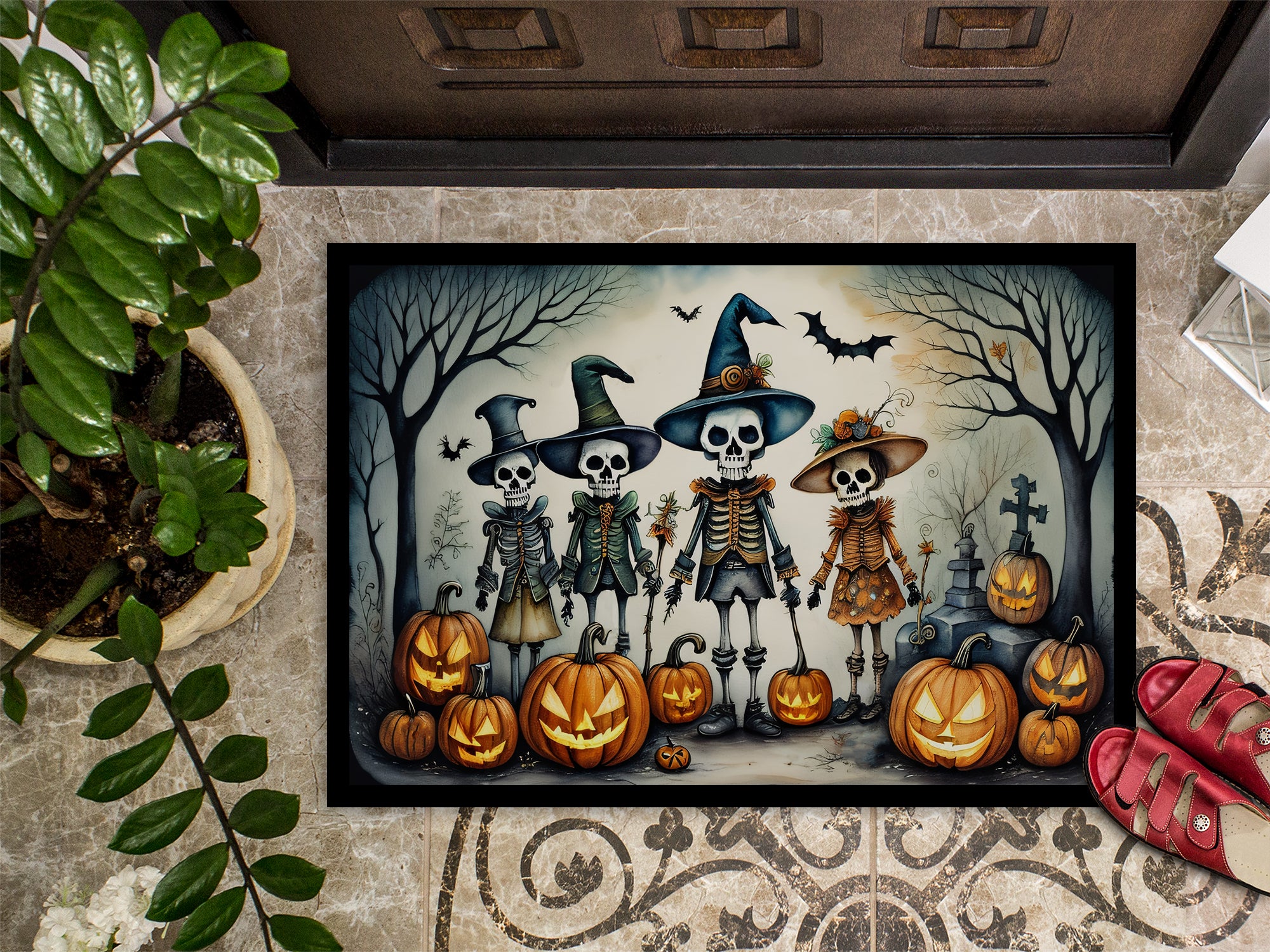 Calacas Skeletons Spooky Halloween Doormat 18x27  the-store.com.