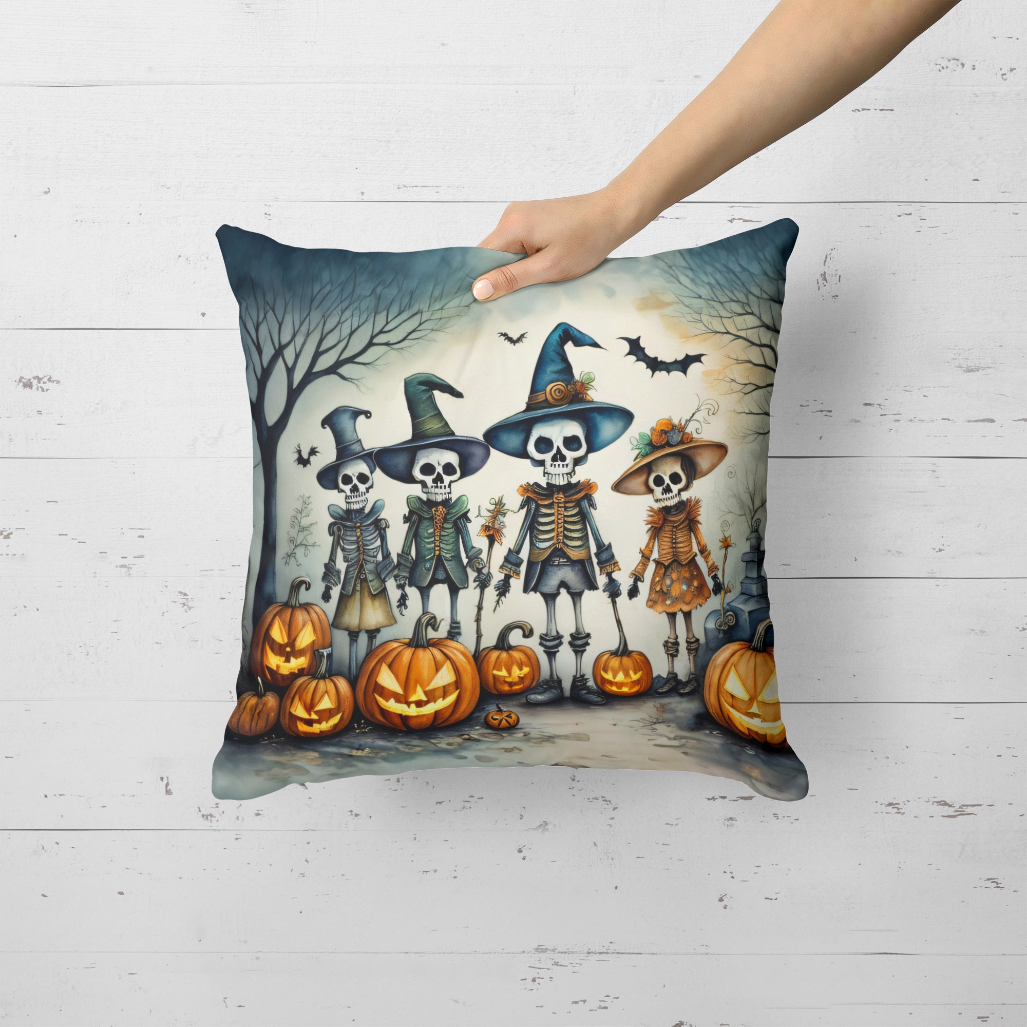 Calacas Skeletons Spooky Halloween Fabric Decorative Pillow  the-store.com.