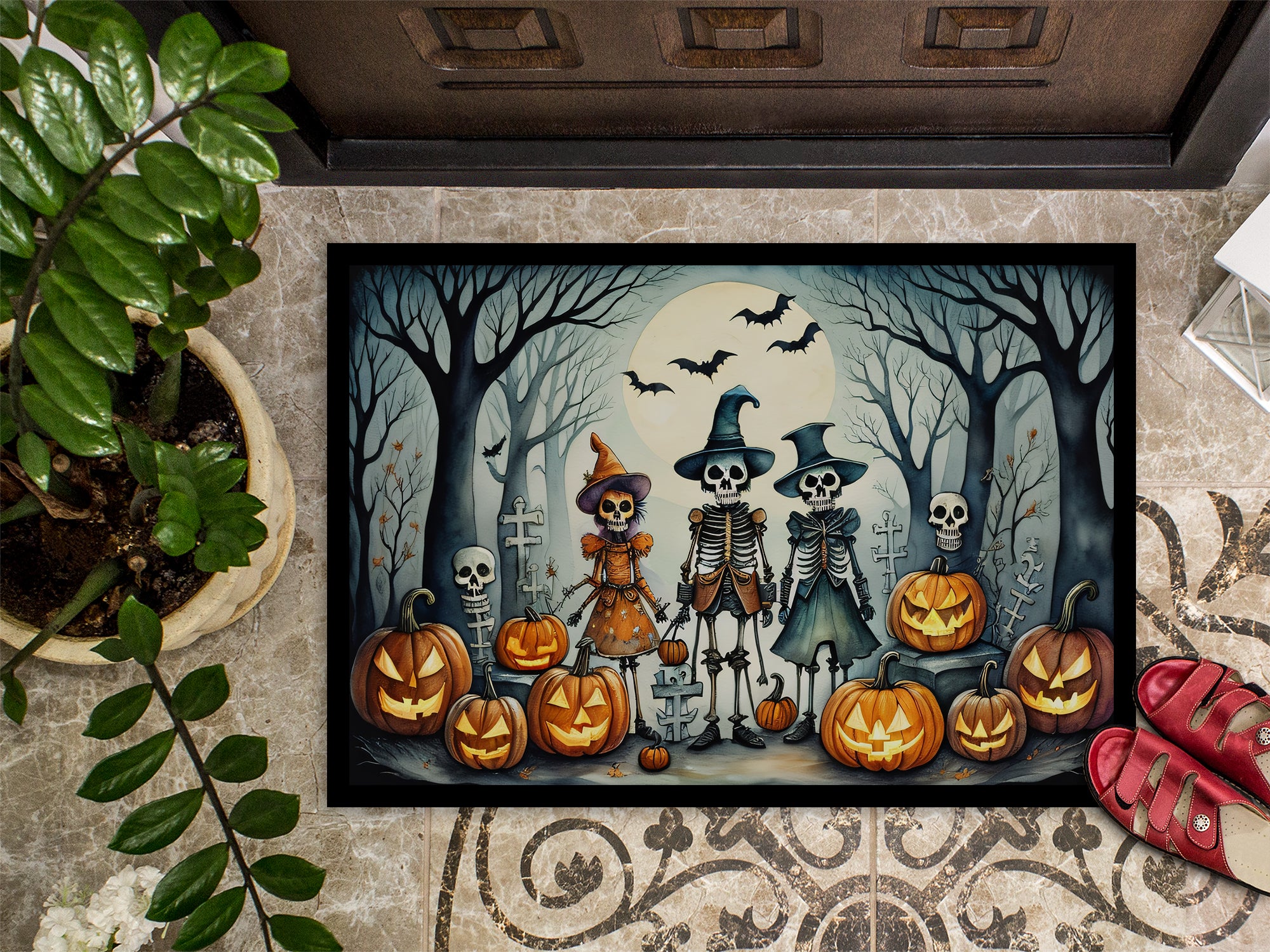 Calacas Skeletons Spooky Halloween Doormat 18x27