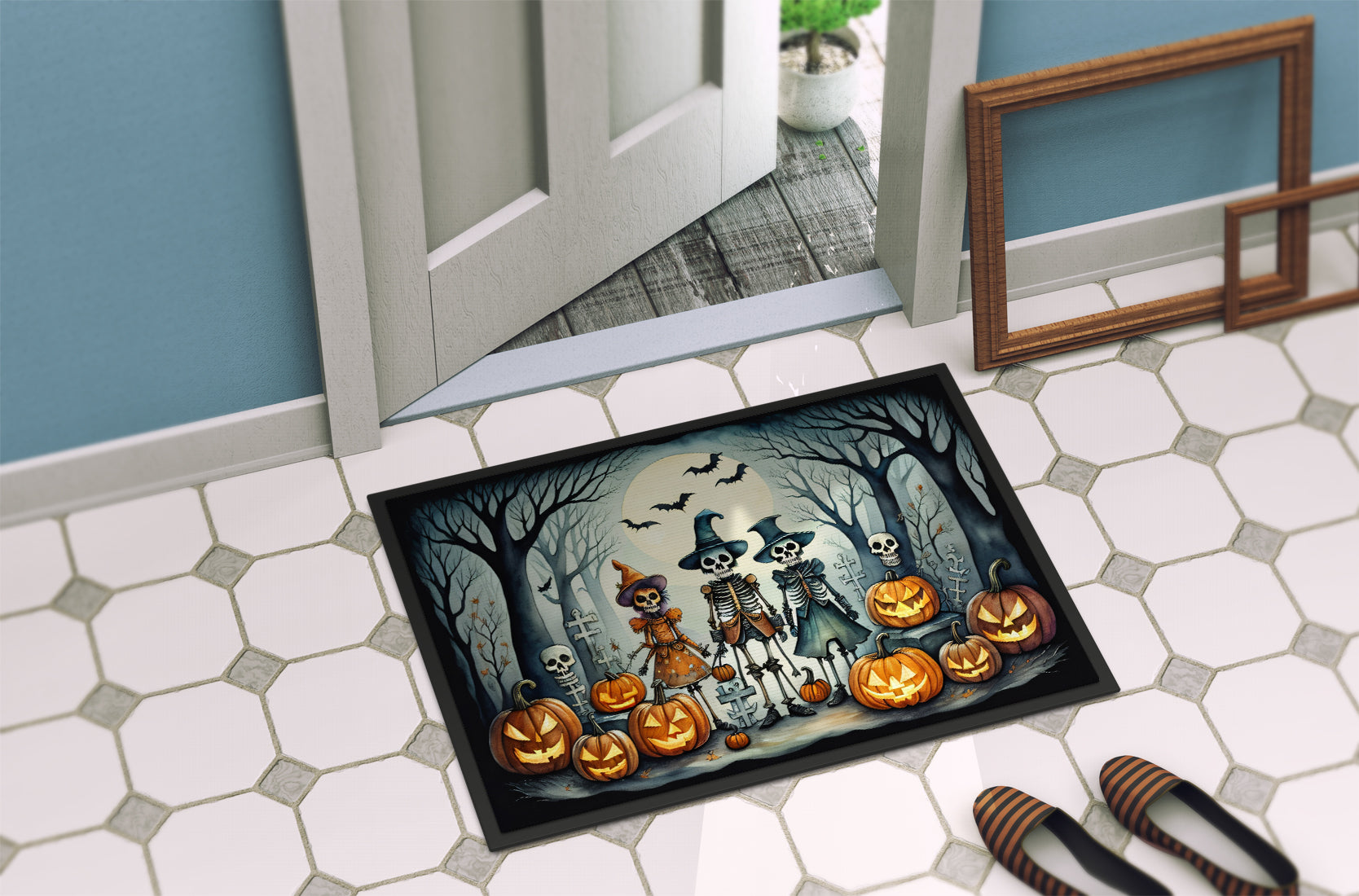 Calacas Skeletons Spooky Halloween Doormat 18x27