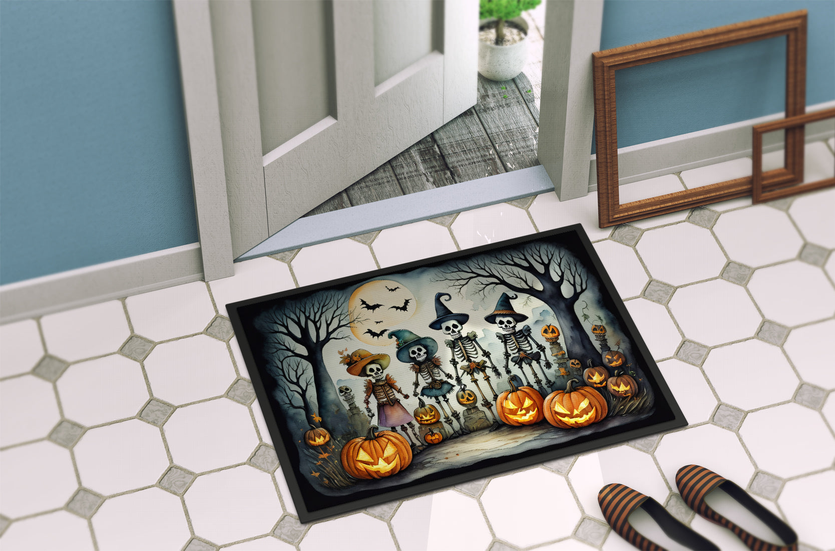 Calacas Skeletons Spooky Halloween Doormat 18x27  the-store.com.