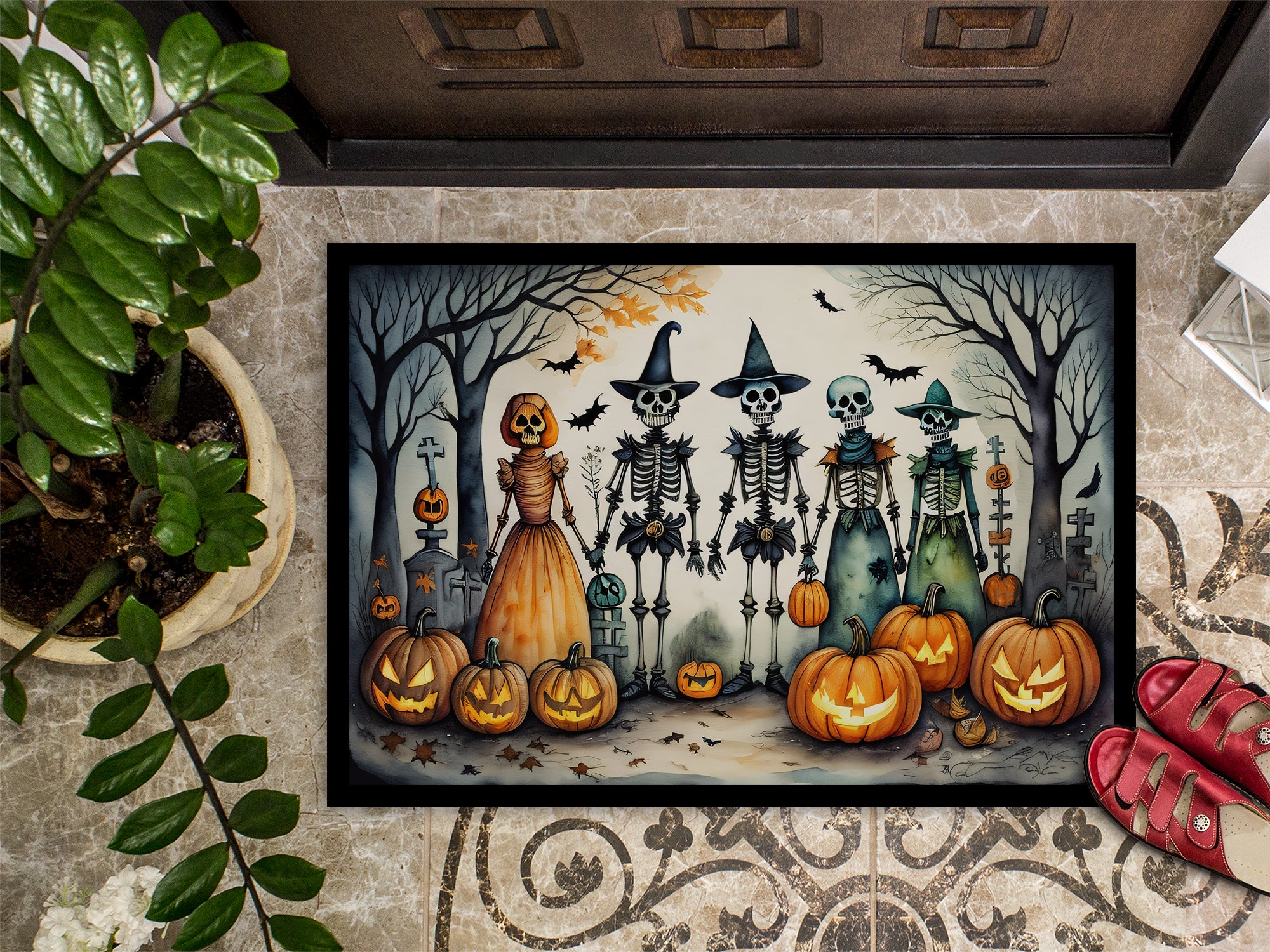 Calacas Skeletons Spooky Halloween Doormat 18x27