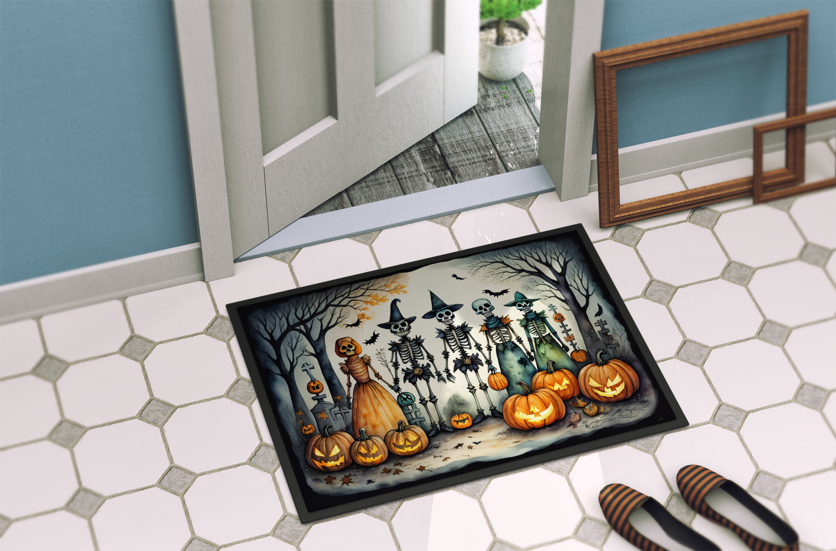 Calacas Skeletons Spooky Halloween Doormat 18x27