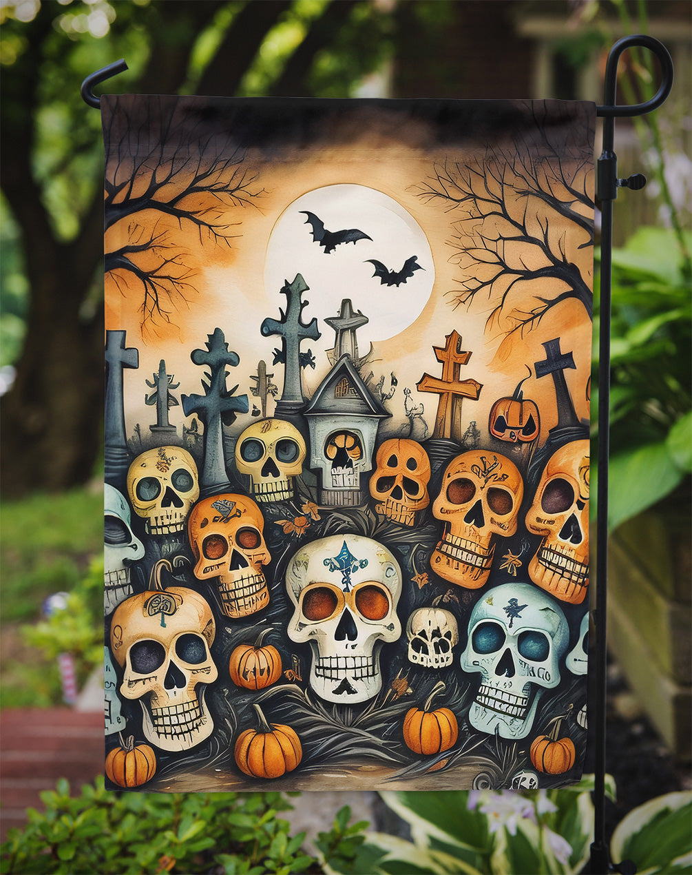 Calaveras Sugar Skulls Spooky Halloween Garden Flag  the-store.com.