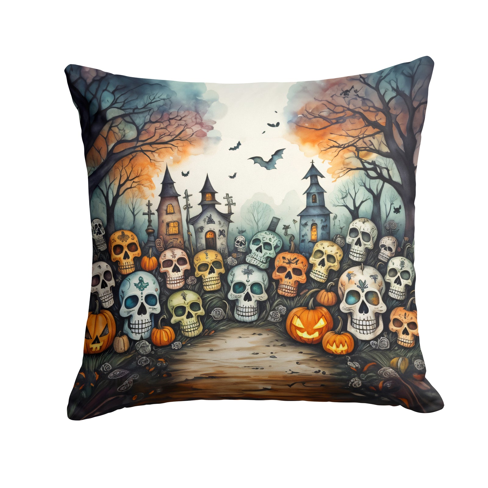 Buy this Calaveras Sugar Skulls Spooky Halloween Fabric Decorative Pillow