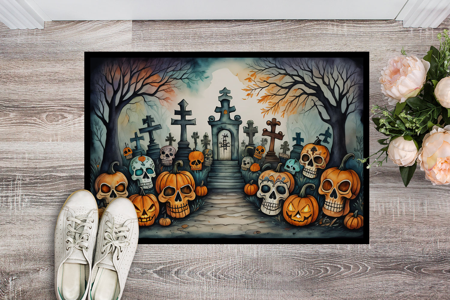 Buy this Calaveras Sugar Skulls Spooky Halloween Doormat 18x27