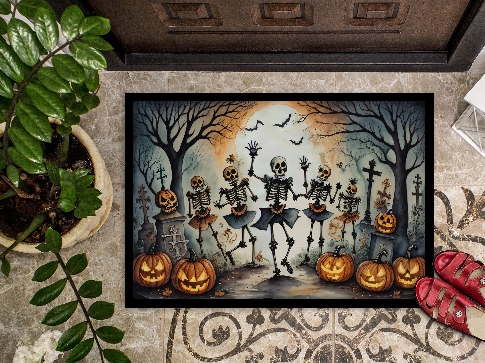 Dancing Skeletons Spooky Halloween Indoor or Outdoor Mat 24x36  the-store.com.