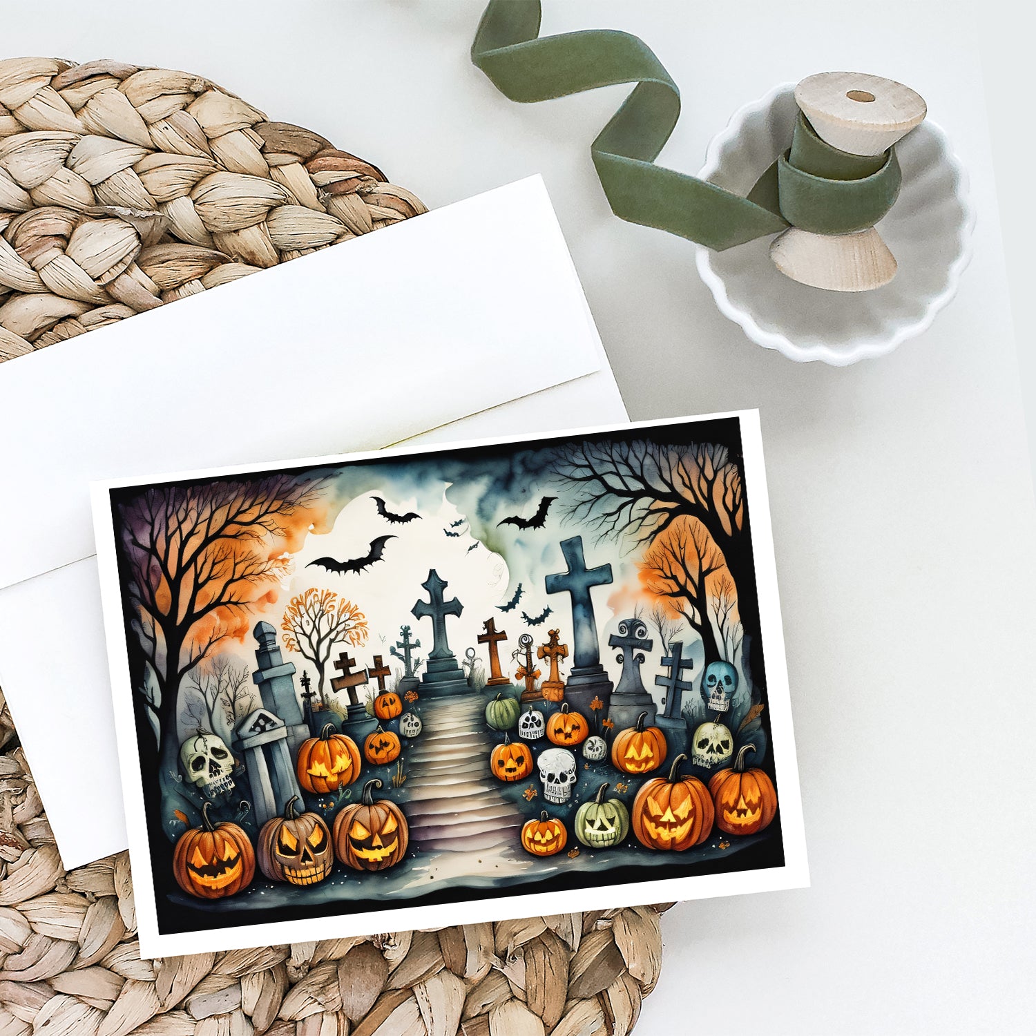 Day of the Dead Spooky Halloween Greeting Cards and Envelopes Pack of 8  the-store.com.