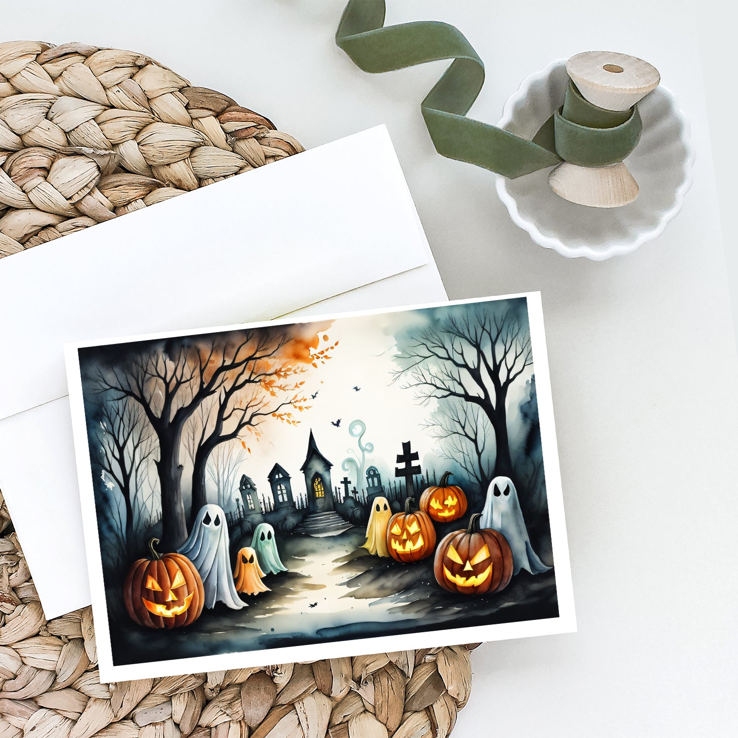 Ghosts Spooky Halloween Greeting Cards and Envelopes Pack of 8  the-store.com.