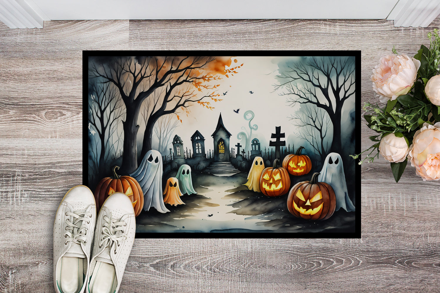 Ghosts Spooky Halloween Indoor or Outdoor Mat 24x36  the-store.com.