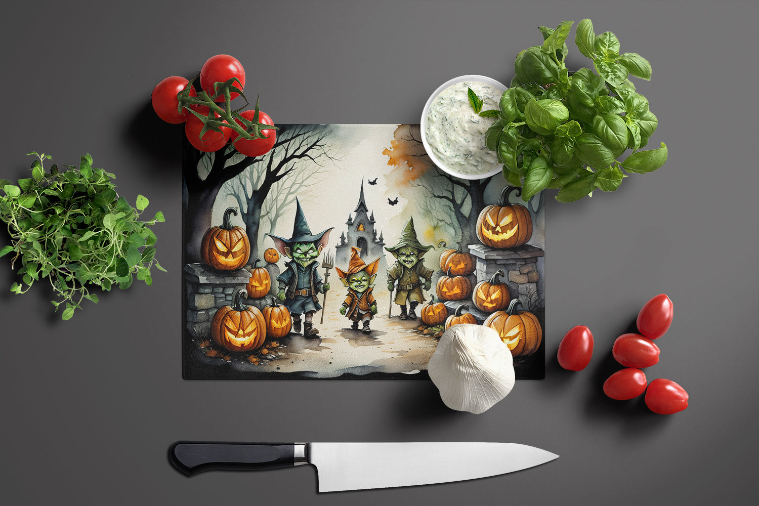 Goblins Spooky Halloween Glass Cutting Board Large  the-store.com.