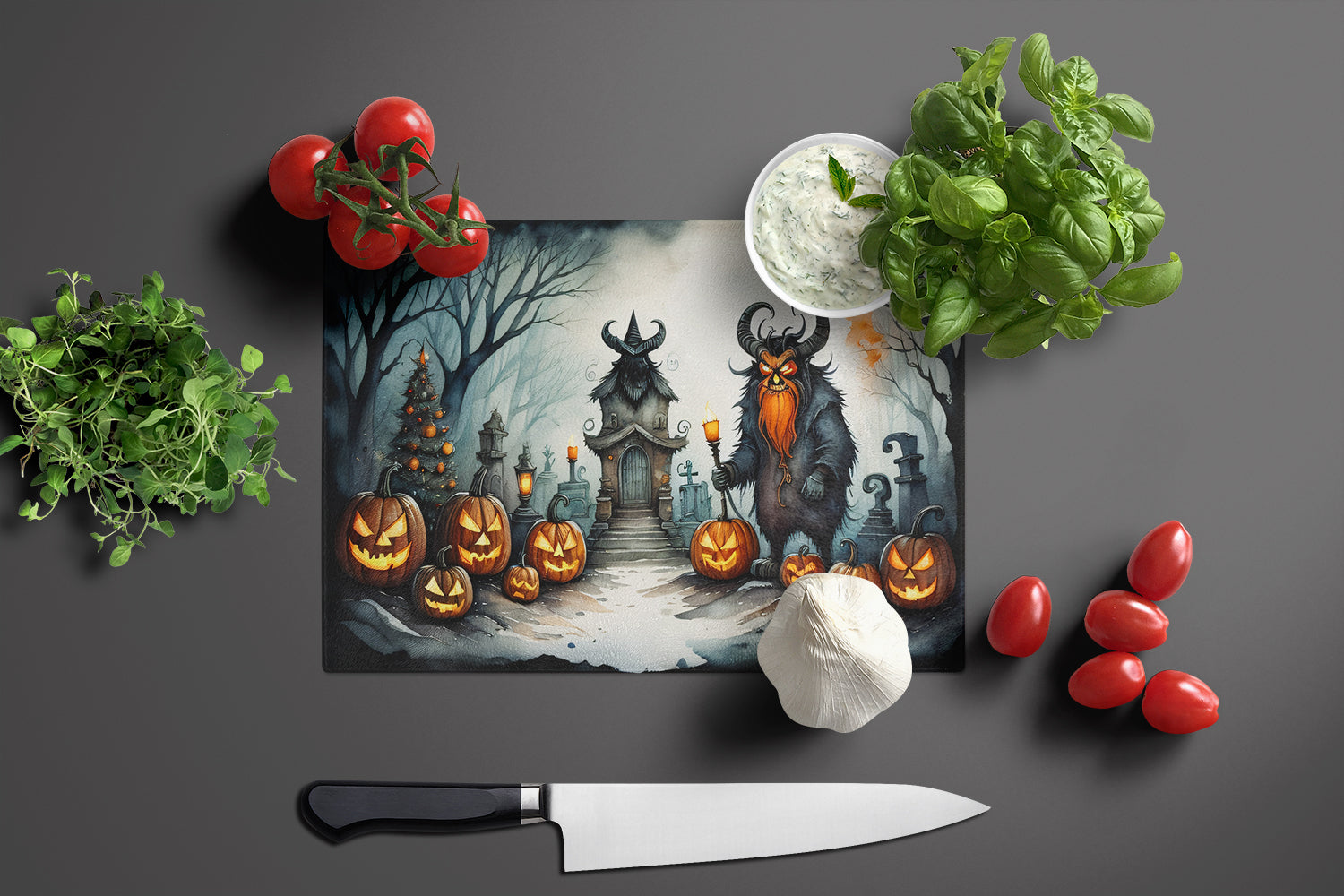 Krampus The Christmas Demon Spooky Halloween Glass Cutting Board Large  the-store.com.