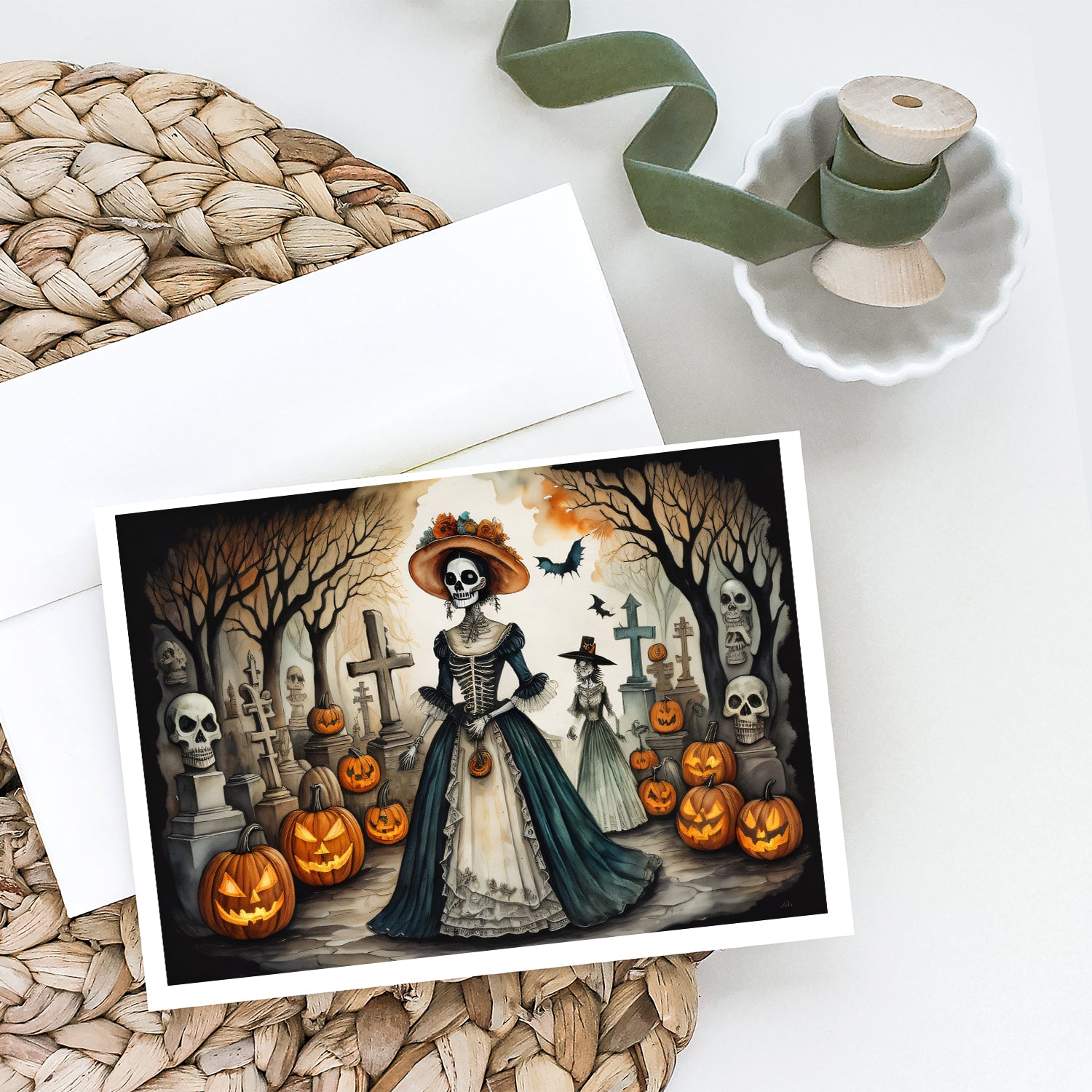 Buy this La Catrina Skeleton Spooky Halloween Greeting Cards and Envelopes Pack of 8