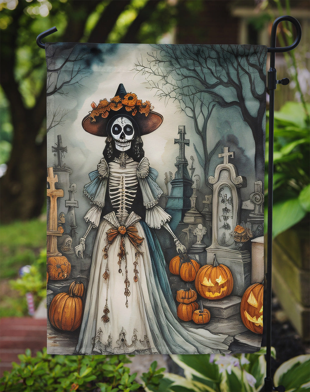 La Catrina Skeleton Spooky Halloween Garden Flag