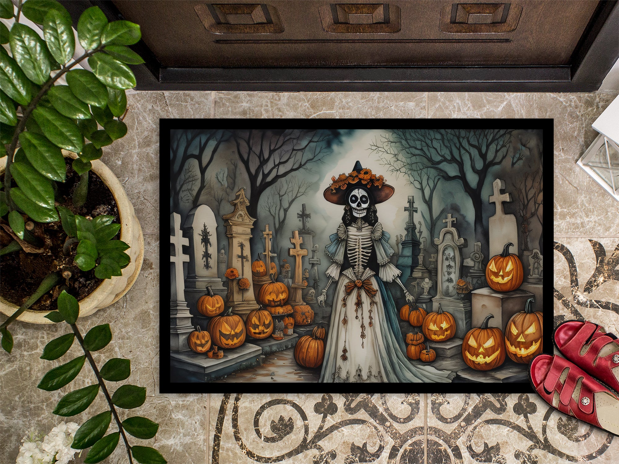 La Catrina Skeleton Spooky Halloween Doormat 18x27  the-store.com.