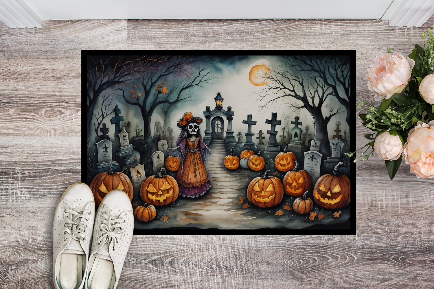 La Catrina Skeleton Spooky Halloween Indoor or Outdoor Mat 24x36  the-store.com.