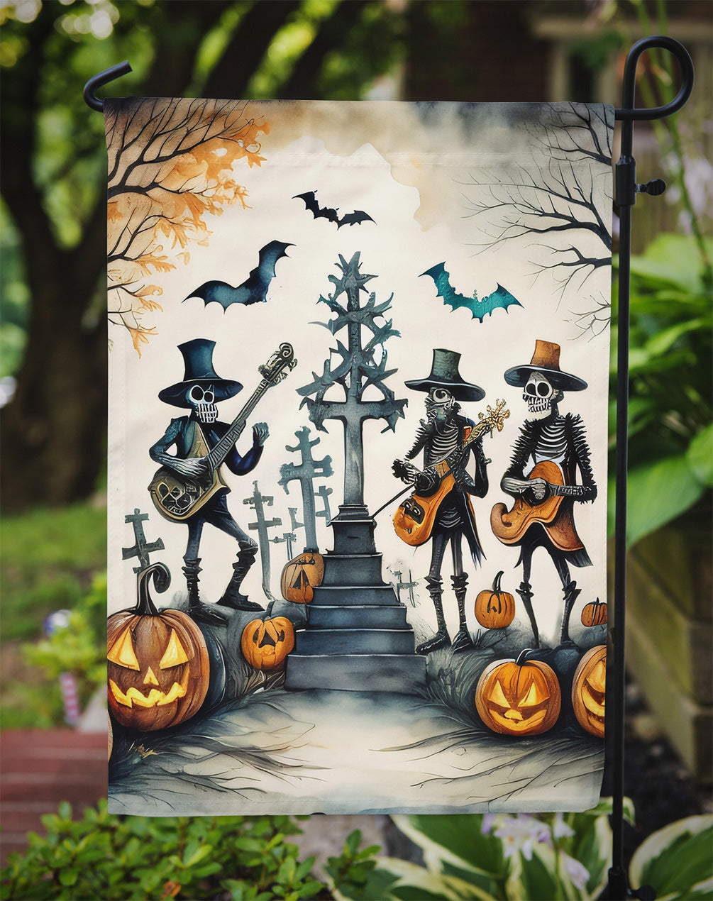 Mariachi Skeleton Band Spooky Halloween Garden Flag  the-store.com.