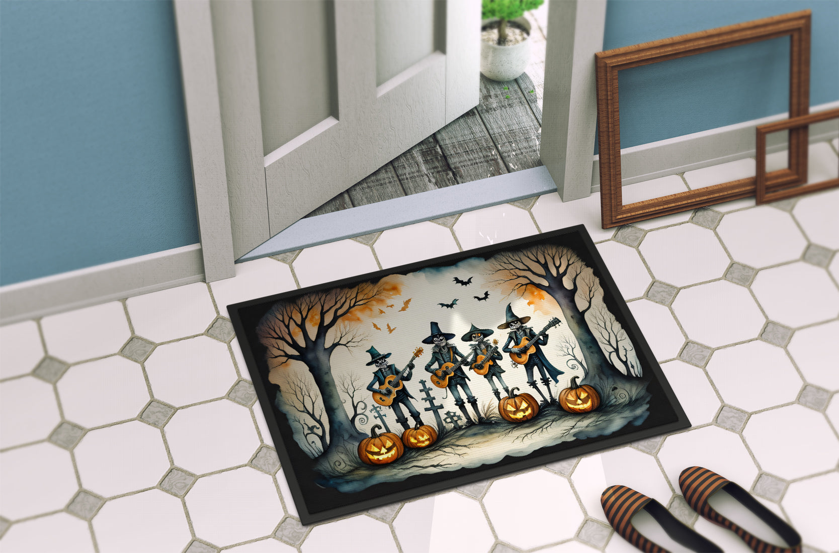 Mariachi Skeleton Band Spooky Halloween Indoor or Outdoor Mat 24x36  the-store.com.