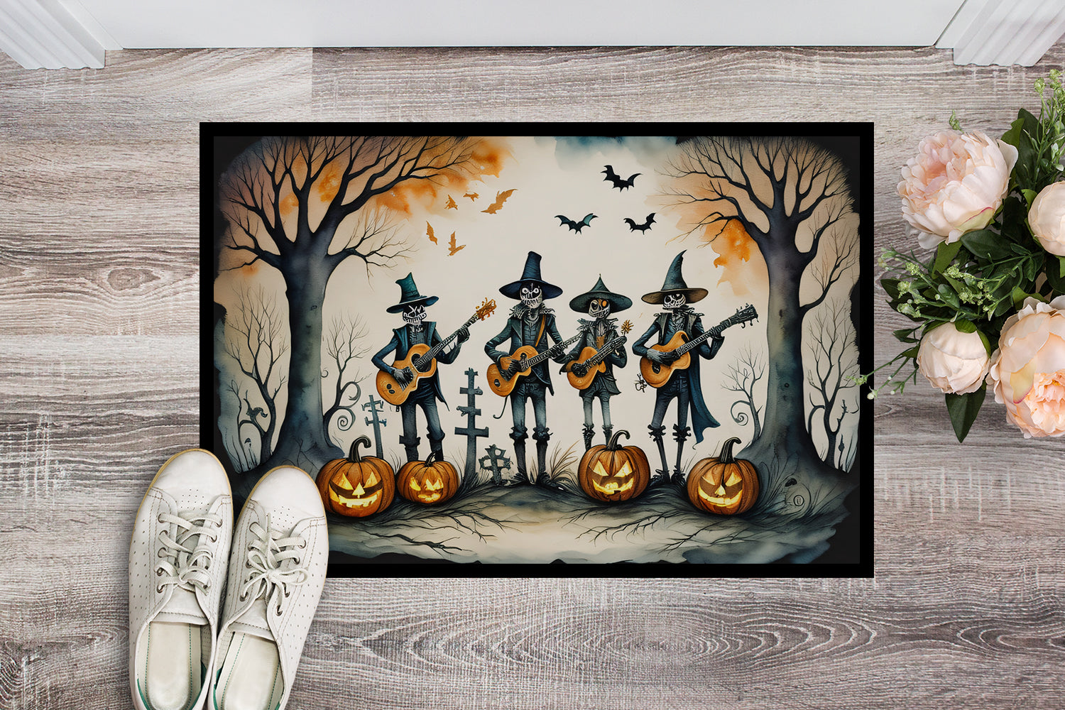 Mariachi Skeleton Band Spooky Halloween Doormat 18x27  the-store.com.