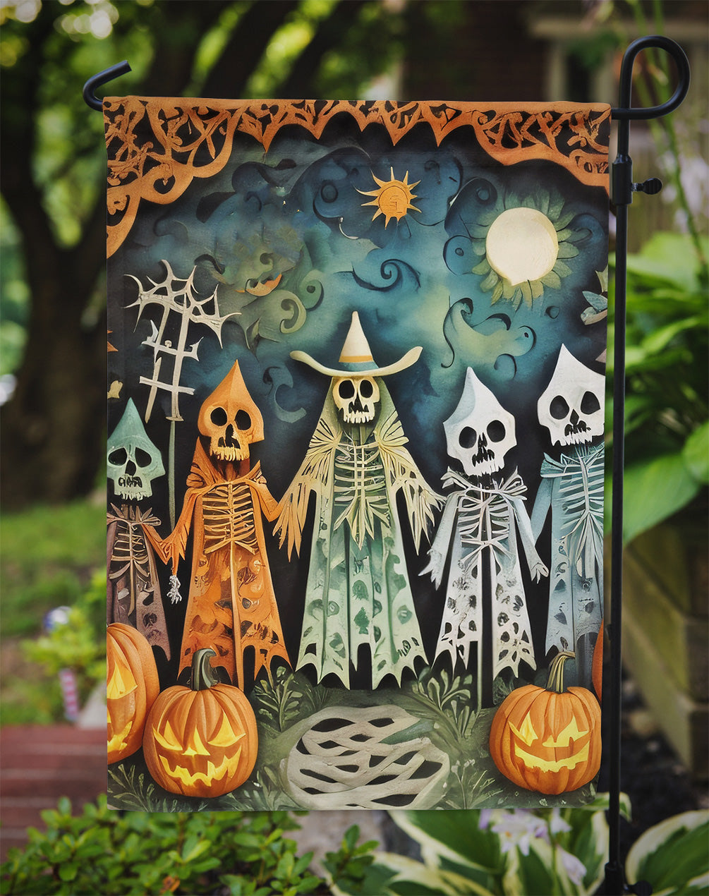 Papel Picado Skeletons Spooky Halloween Garden Flag  the-store.com.