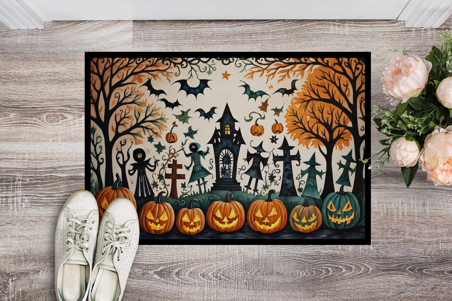 Papel Picado Skeletons Spooky Halloween Doormat 18x27  the-store.com.