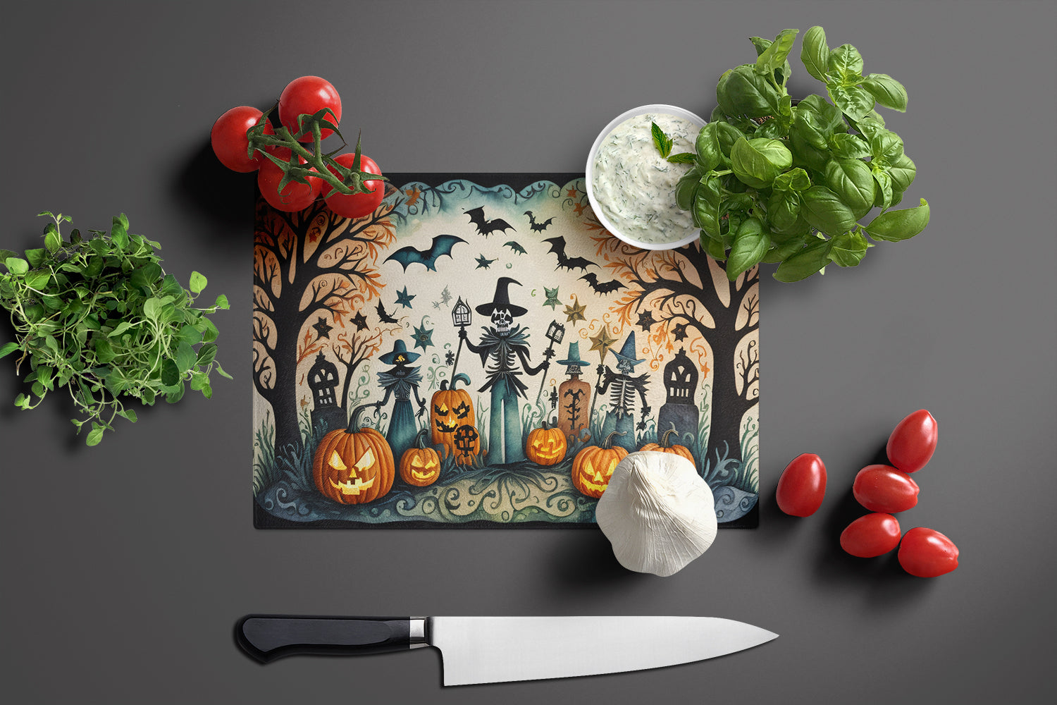 Papel Picado Skeletons Spooky Halloween Glass Cutting Board Large  the-store.com.