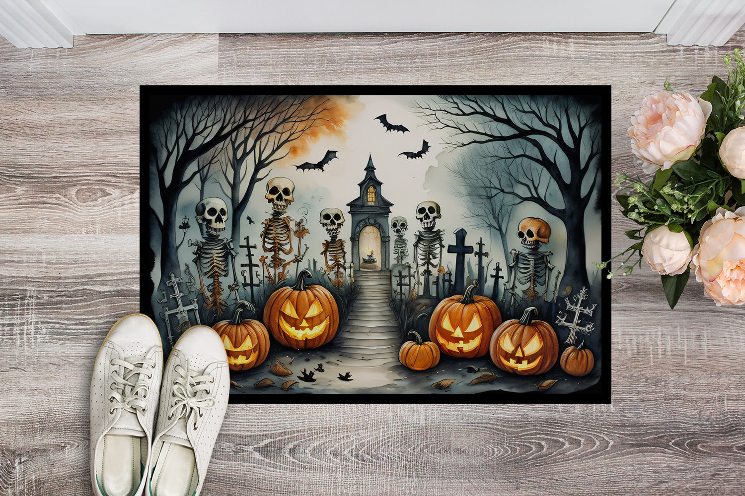 Skeleton Spooky Halloween Indoor or Outdoor Mat 24x36  the-store.com.