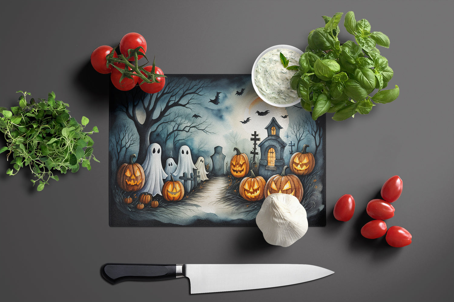 Ghosts Spooky Halloween Glass Cutting Board Large  the-store.com.