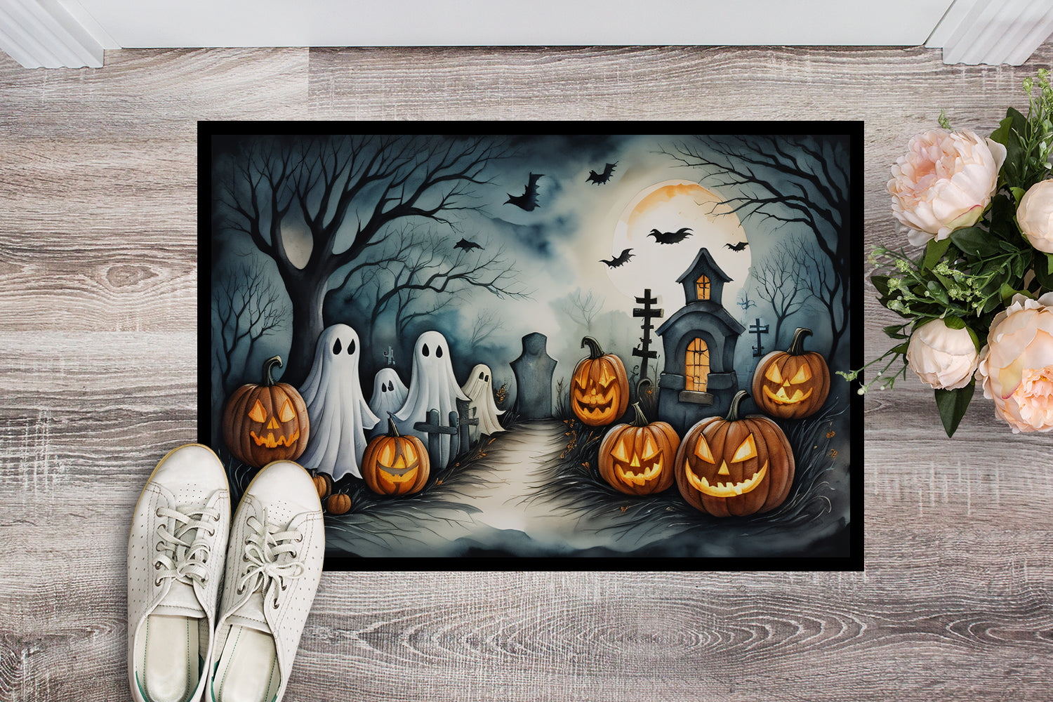 Ghosts Spooky Halloween Doormat 18x27  the-store.com.