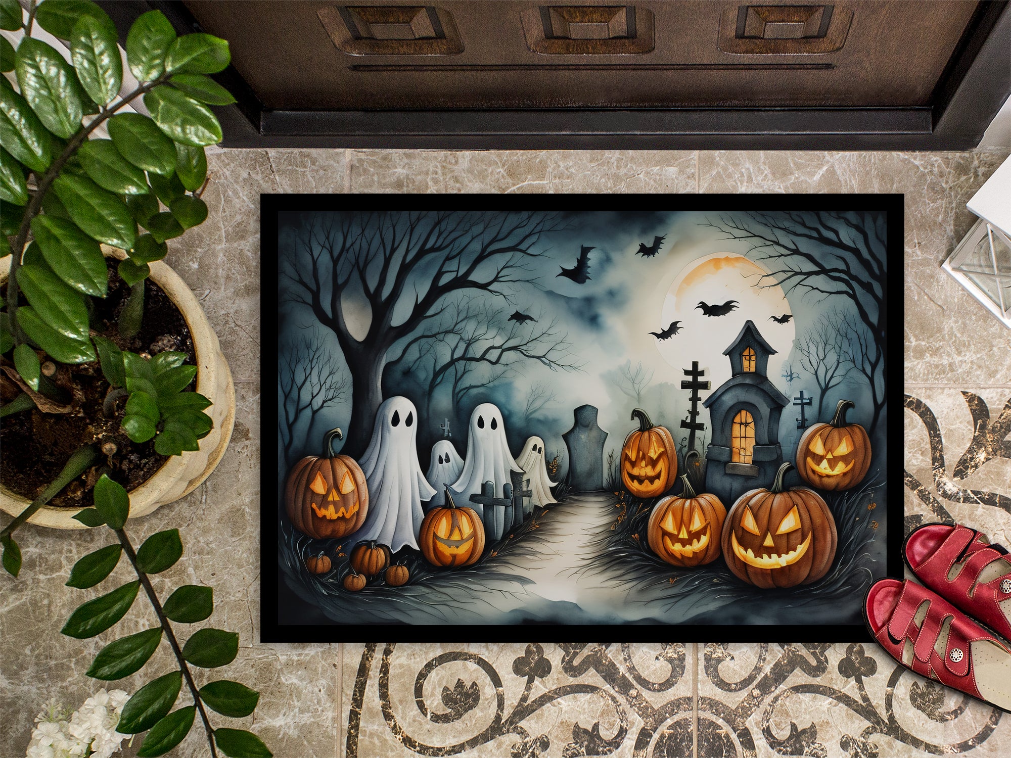 Ghosts Spooky Halloween Doormat 18x27  the-store.com.