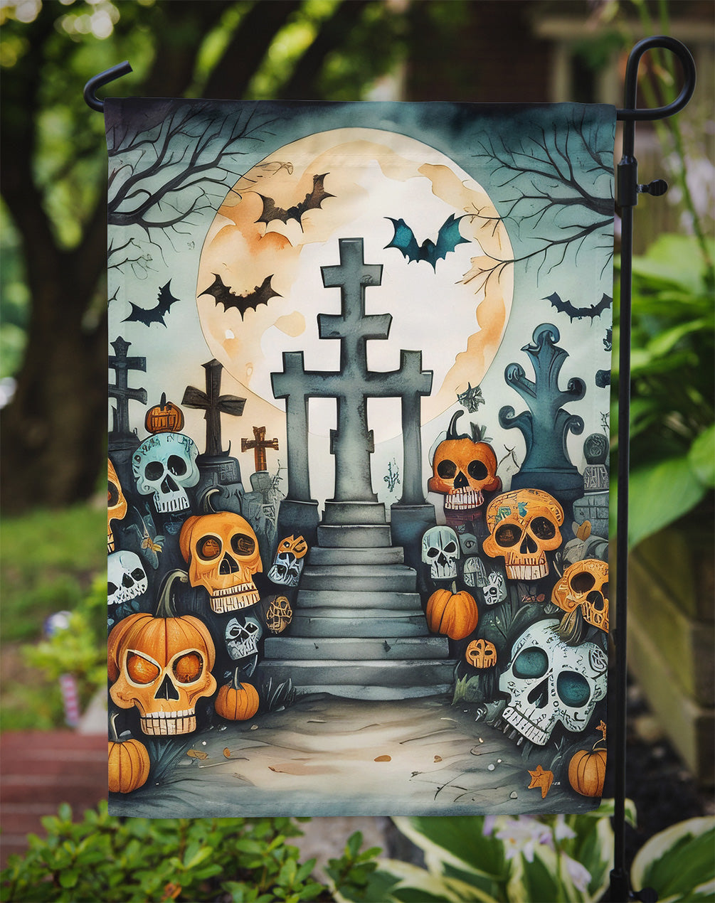 Calaveras Sugar Skulls Spooky Halloween Garden Flag  the-store.com.