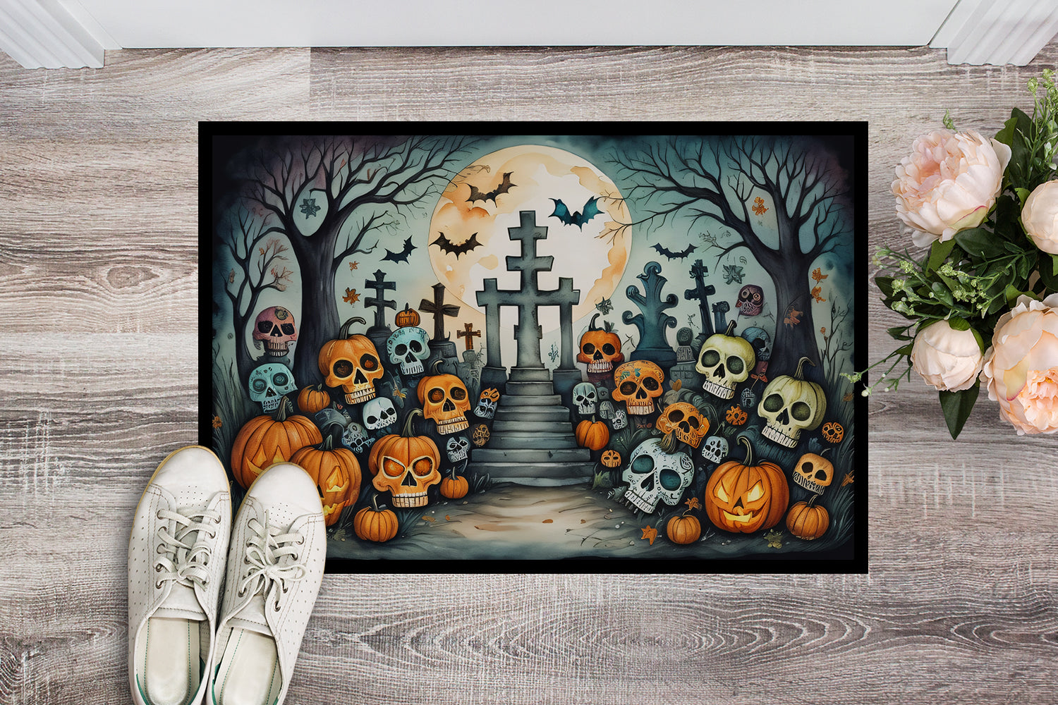 Buy this Calaveras Sugar Skulls Spooky Halloween Indoor or Outdoor Mat 24x36