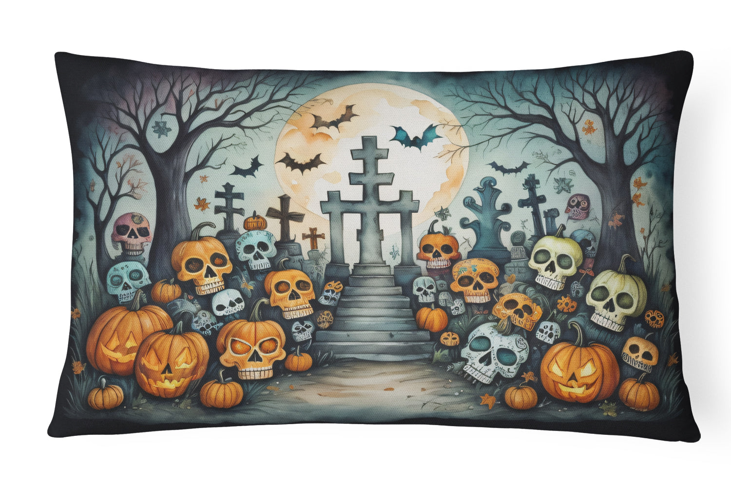 Buy this Calaveras Sugar Skulls Spooky Halloween Fabric Decorative Pillow