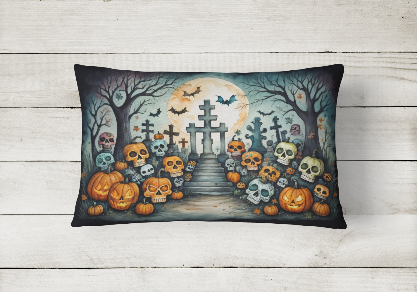 Buy this Calaveras Sugar Skulls Spooky Halloween Fabric Decorative Pillow