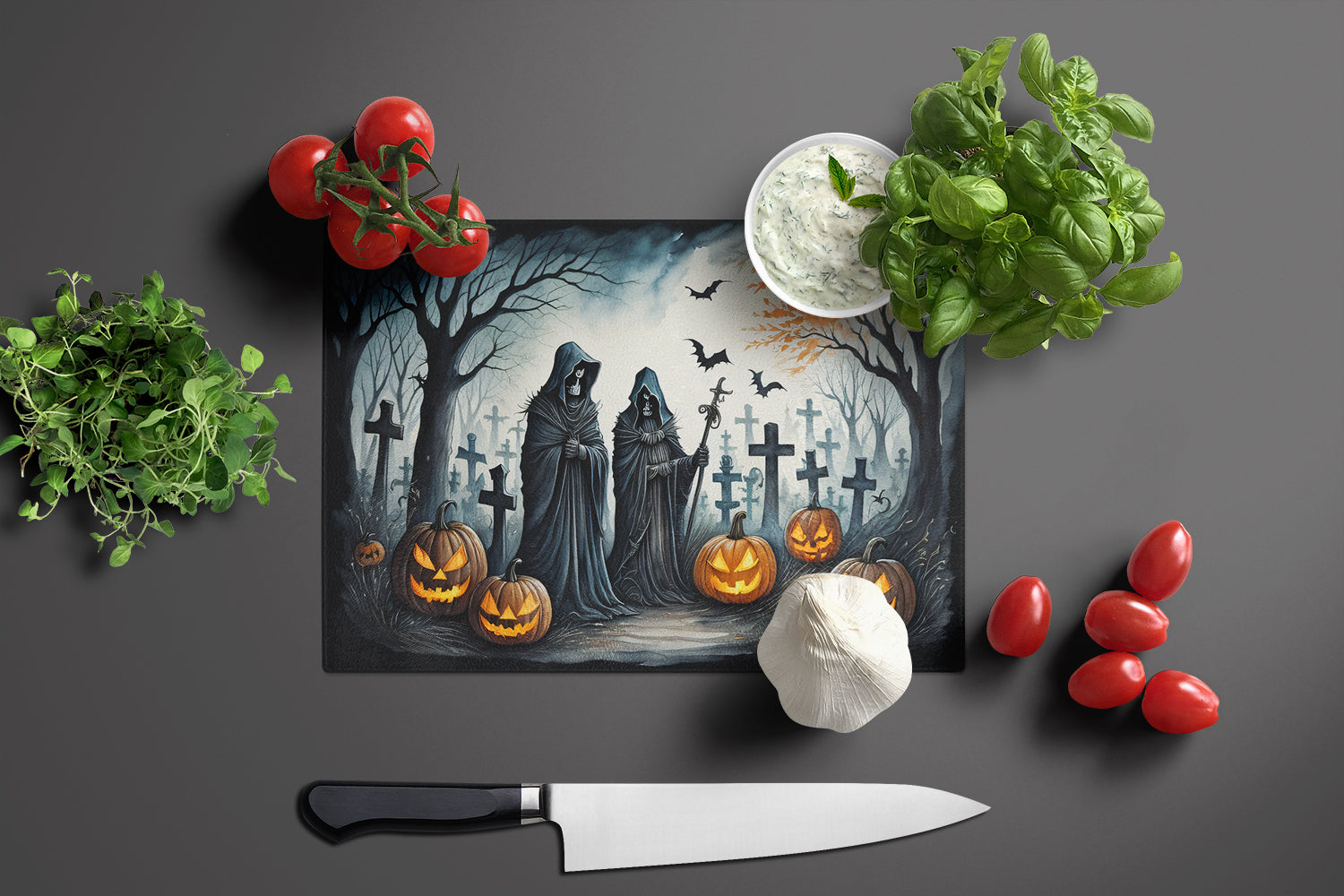 The Grim Reaper Spooky Halloween Glass Cutting Board Large  the-store.com.