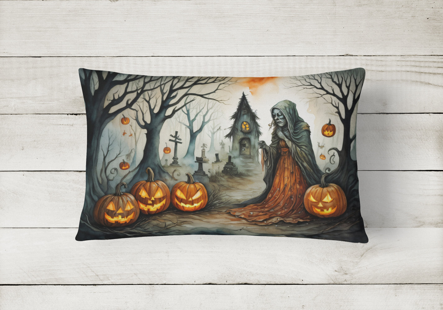 The Weeping Woman Spooky Halloween Fabric Decorative Pillow  the-store.com.