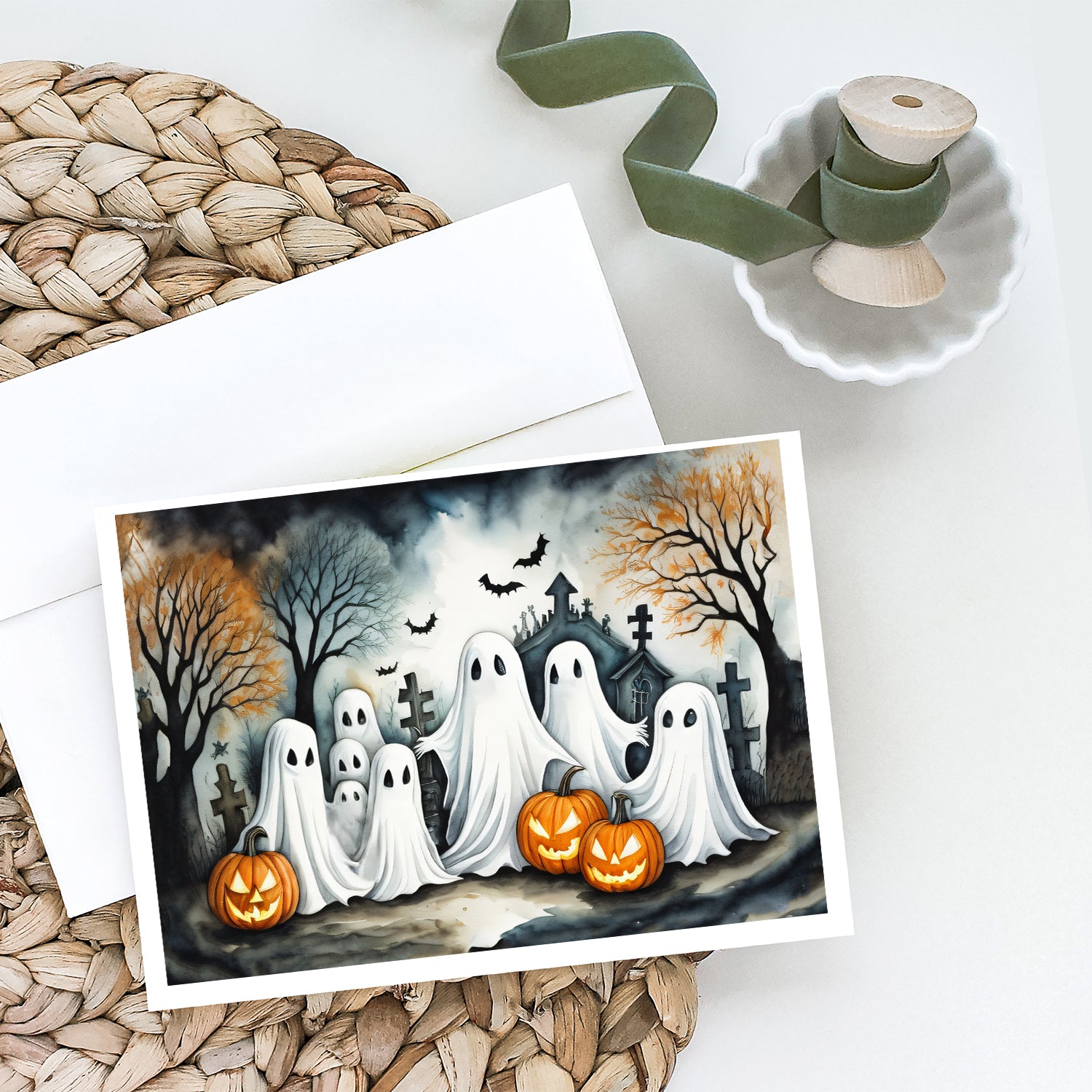 Ghosts Spooky Halloween Greeting Cards and Envelopes Pack of 8  the-store.com.