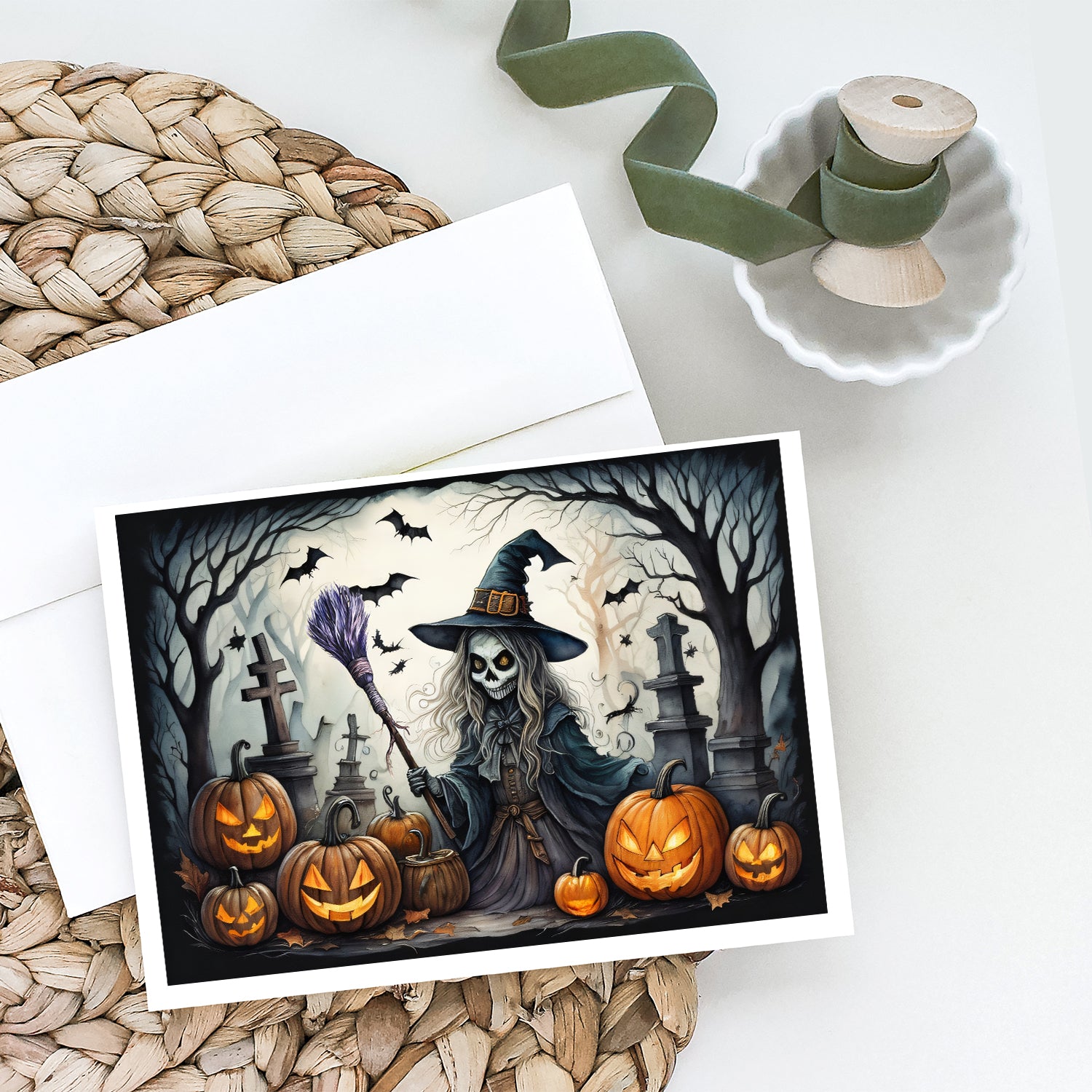 Witch Spooky Halloween Greeting Cards and Envelopes Pack of 8  the-store.com.