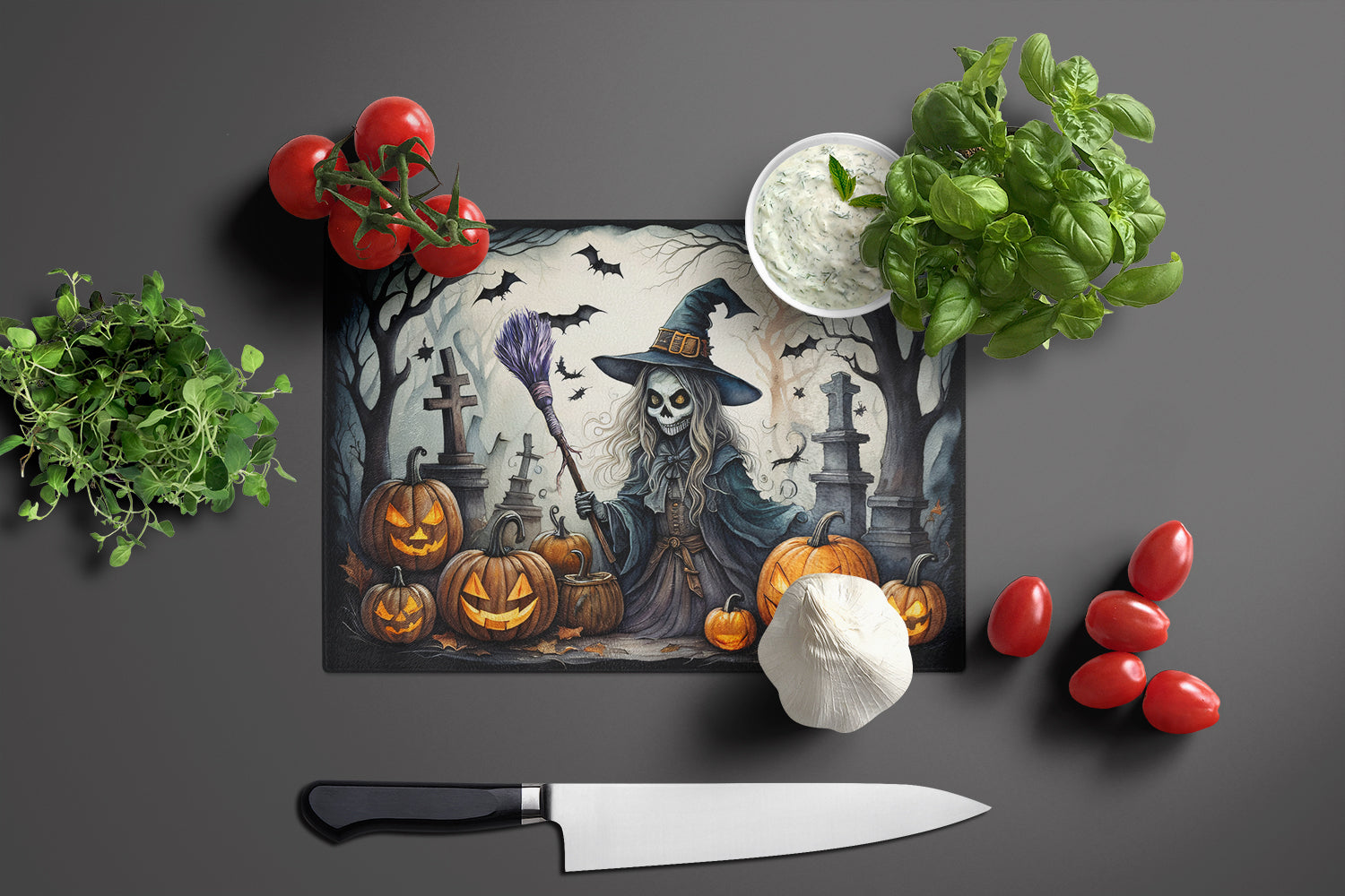 Witch Spooky Halloween Glass Cutting Board Large  the-store.com.