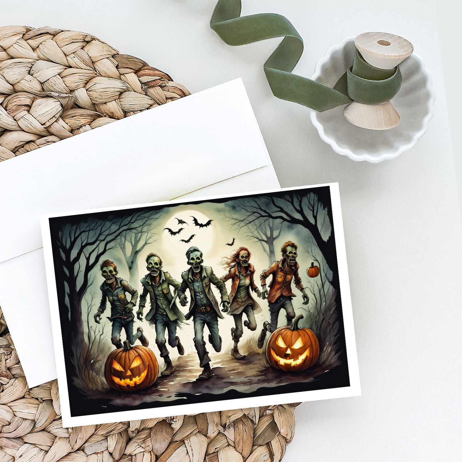 Zombies Spooky Halloween Greeting Cards and Envelopes Pack of 8  the-store.com.