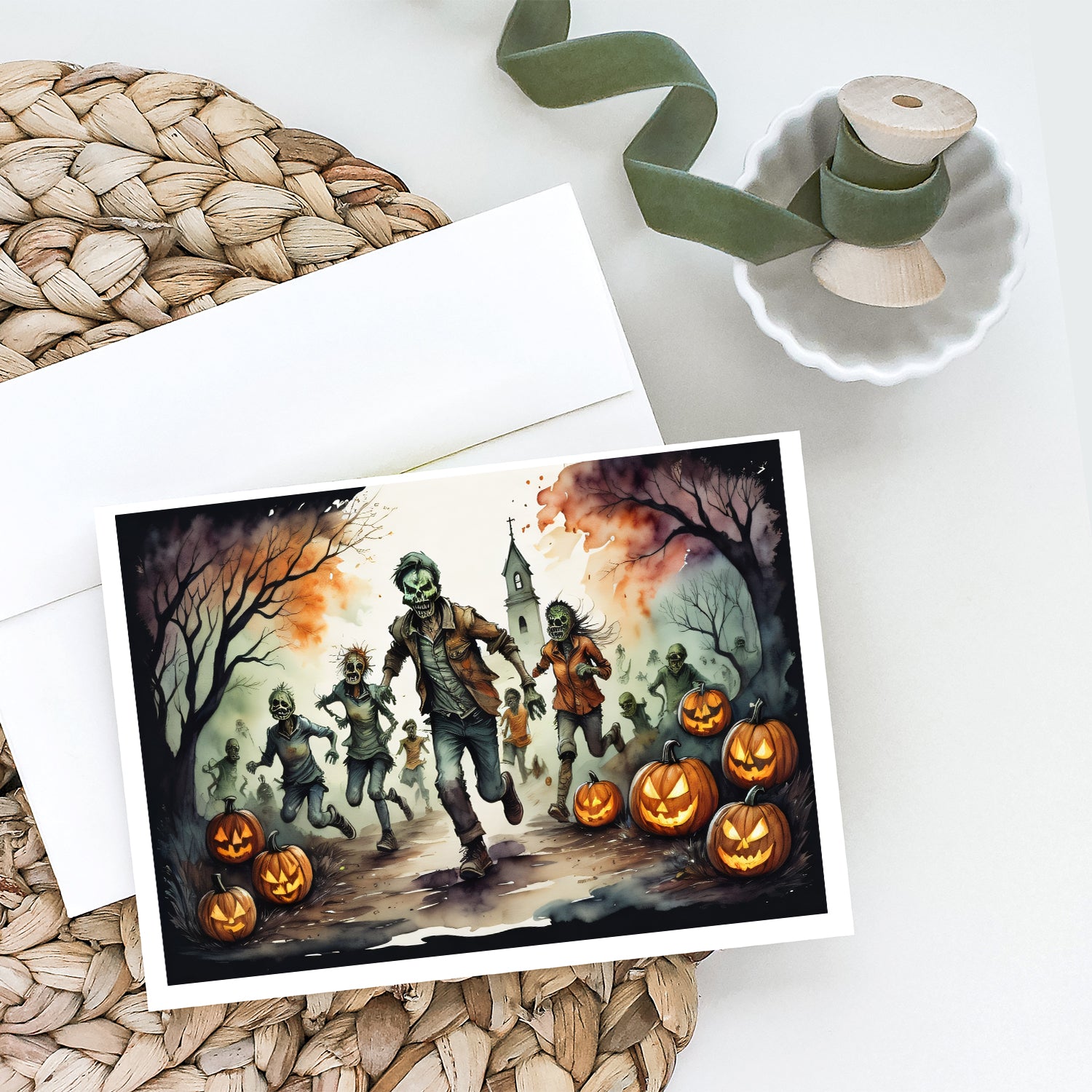 Zombies Spooky Halloween Greeting Cards and Envelopes Pack of 8