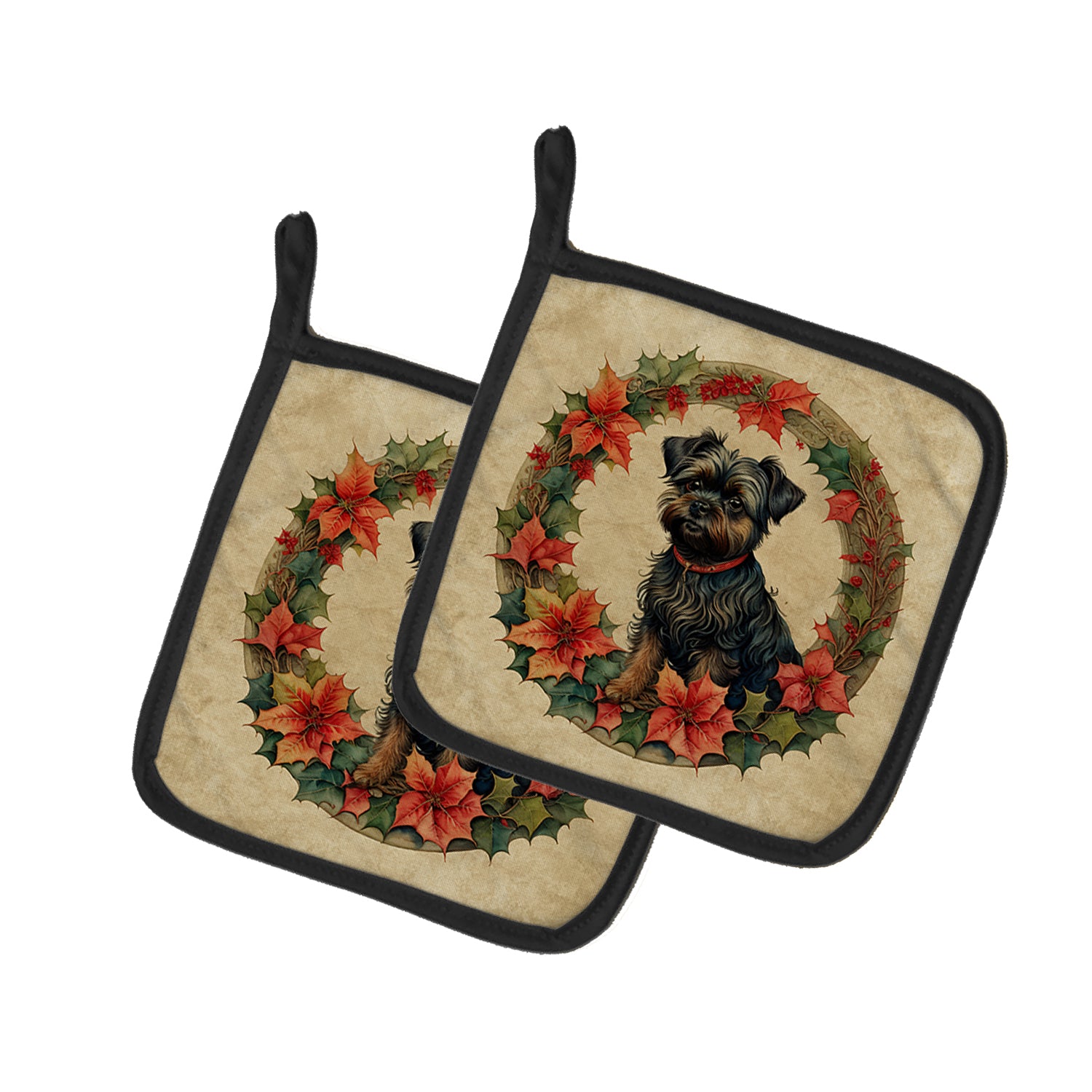 Buy this Affenpinscher Christmas Flowers Pair of Pot Holders