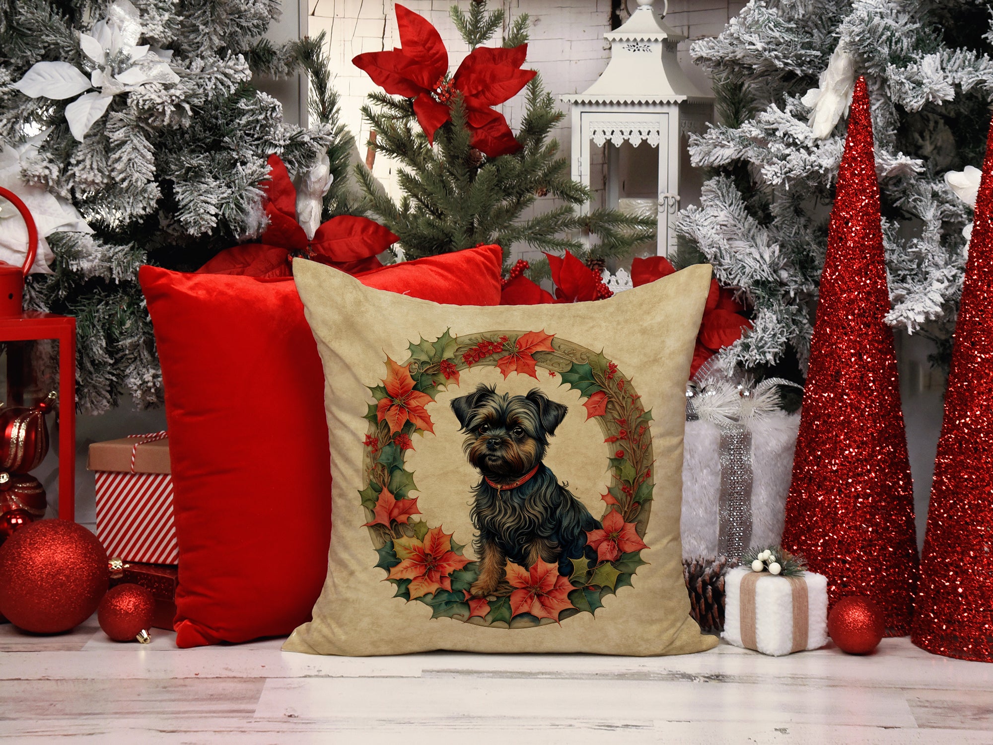 Buy this Affenpinscher Christmas Flowers Throw Pillow