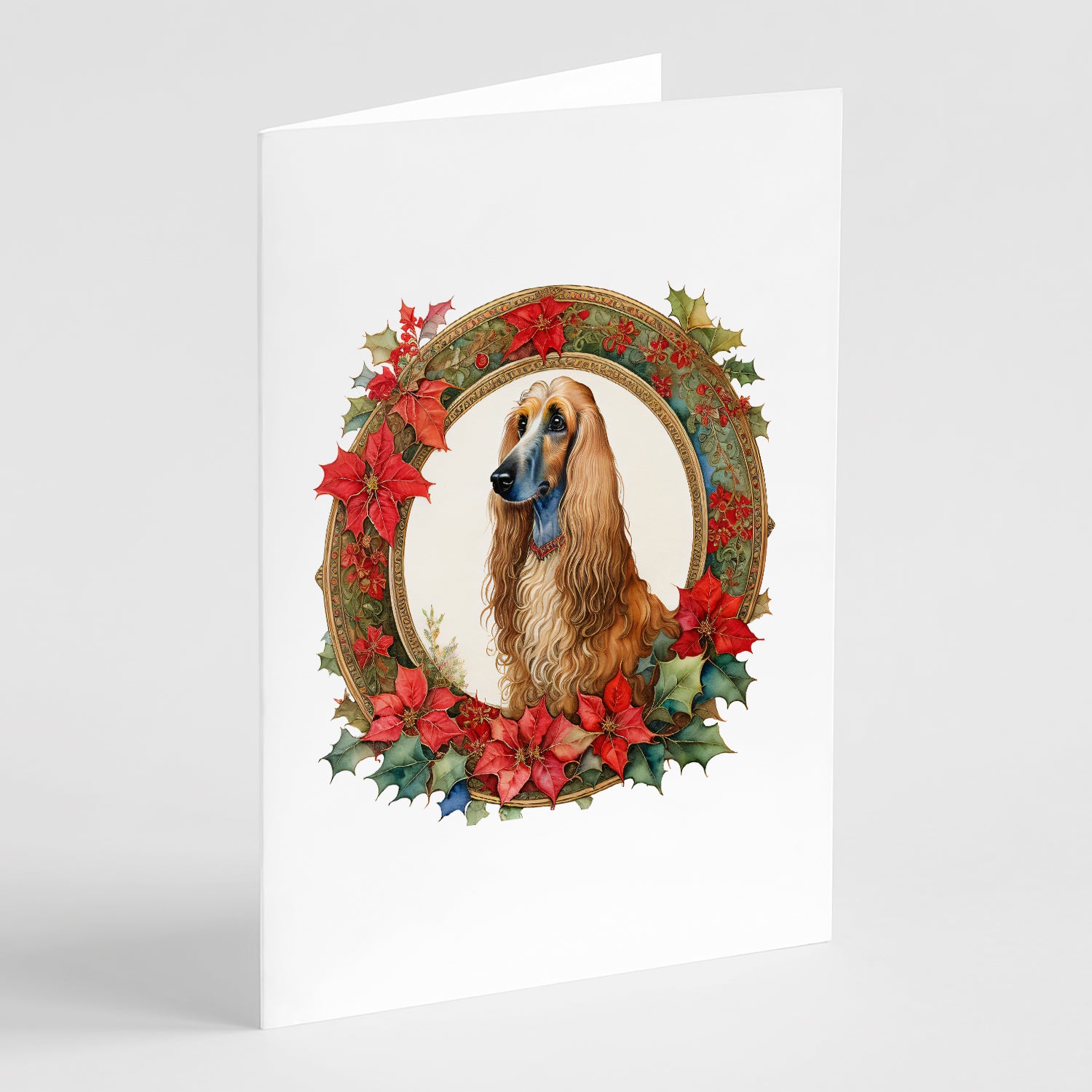 Buy this Afghan Hound Christmas Flowers Greeting Cards Pack of 8