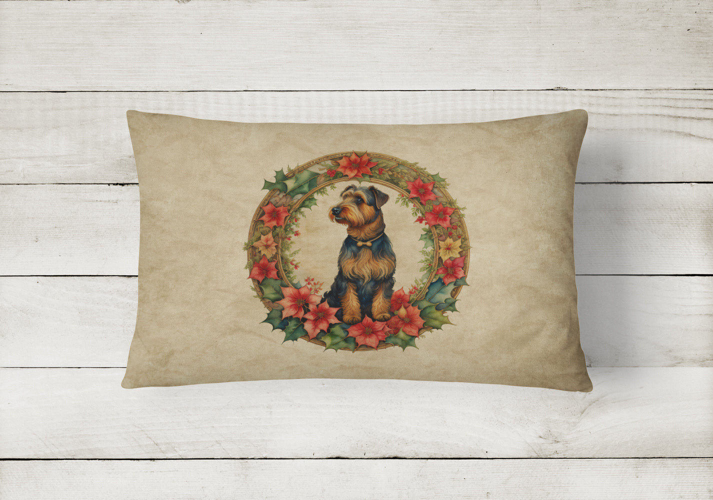 Buy this Airedale Terrier Christmas Flowers Throw Pillow